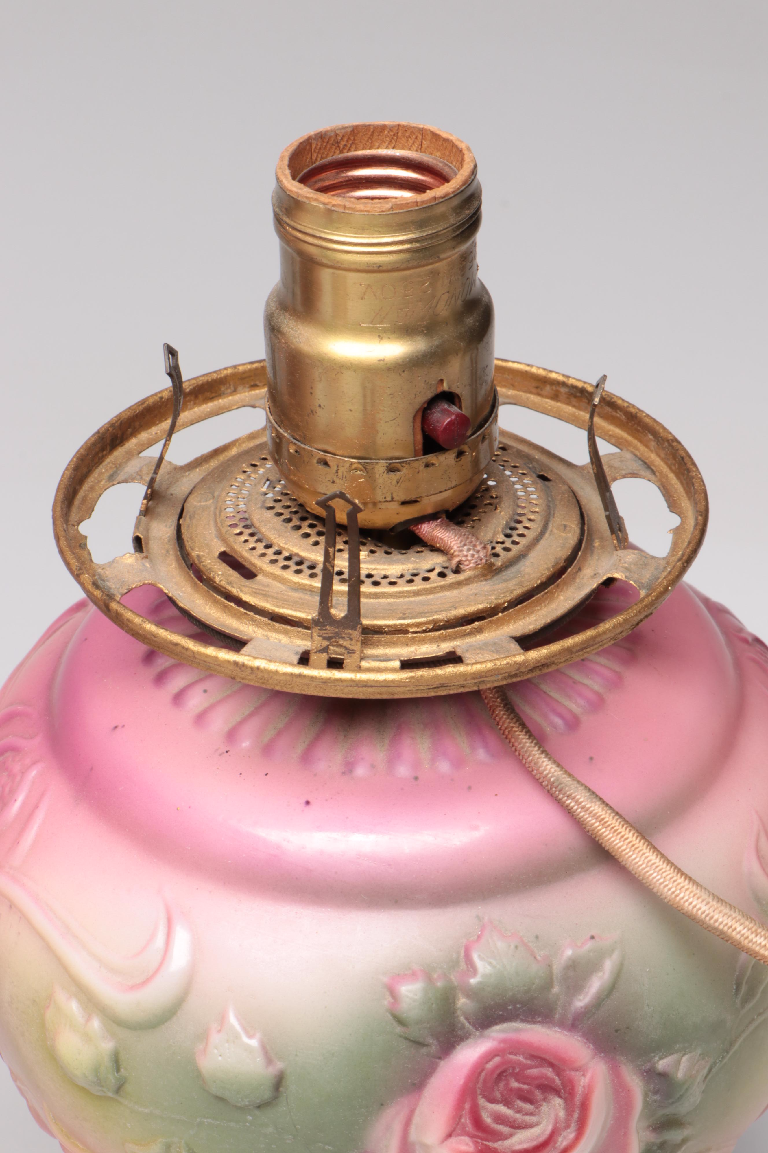 Puffy Glass Double Globe Lamp & Hand-Painted Parlor Lamp, Vintage