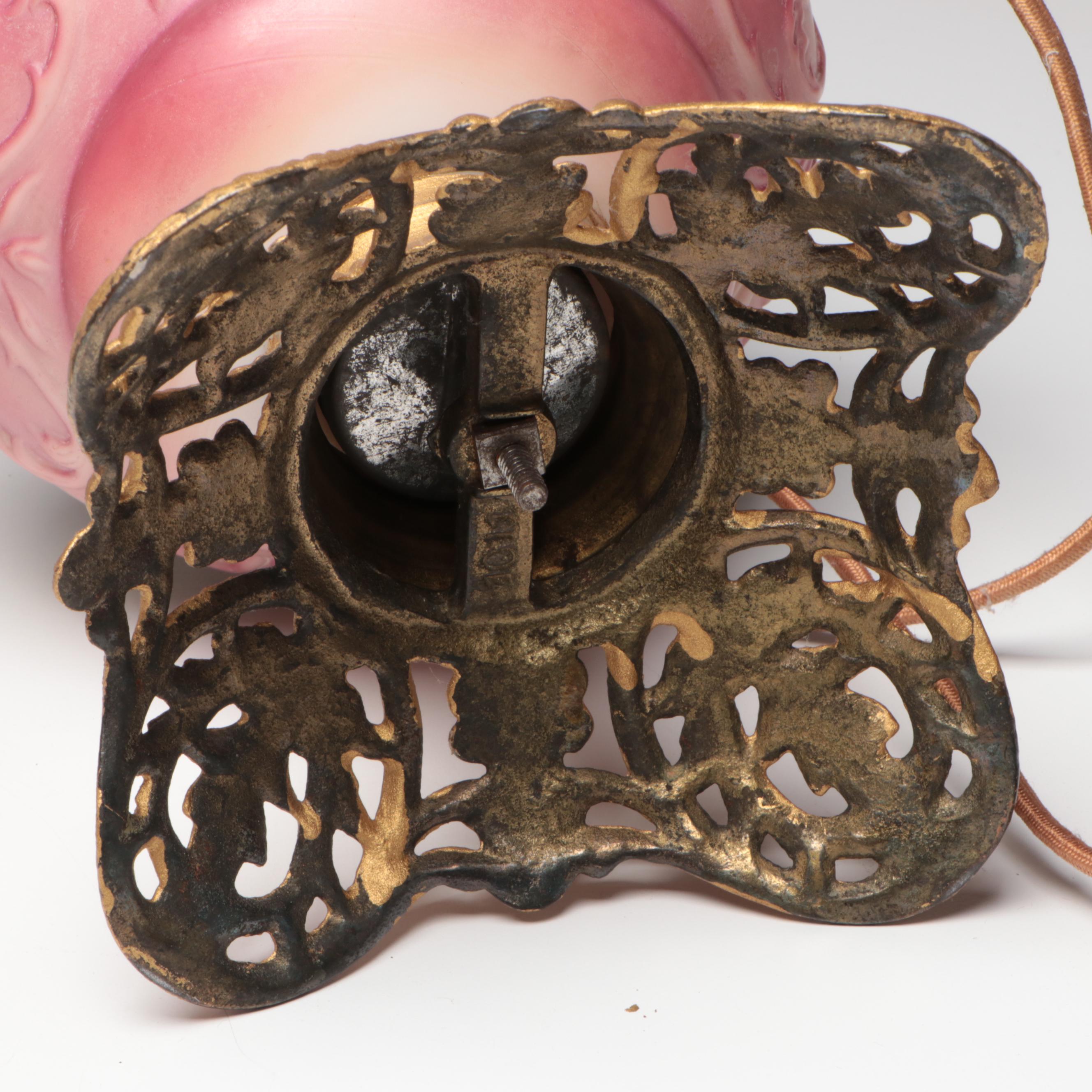 Puffy Glass Double Globe Lamp & Hand-Painted Parlor Lamp, Vintage