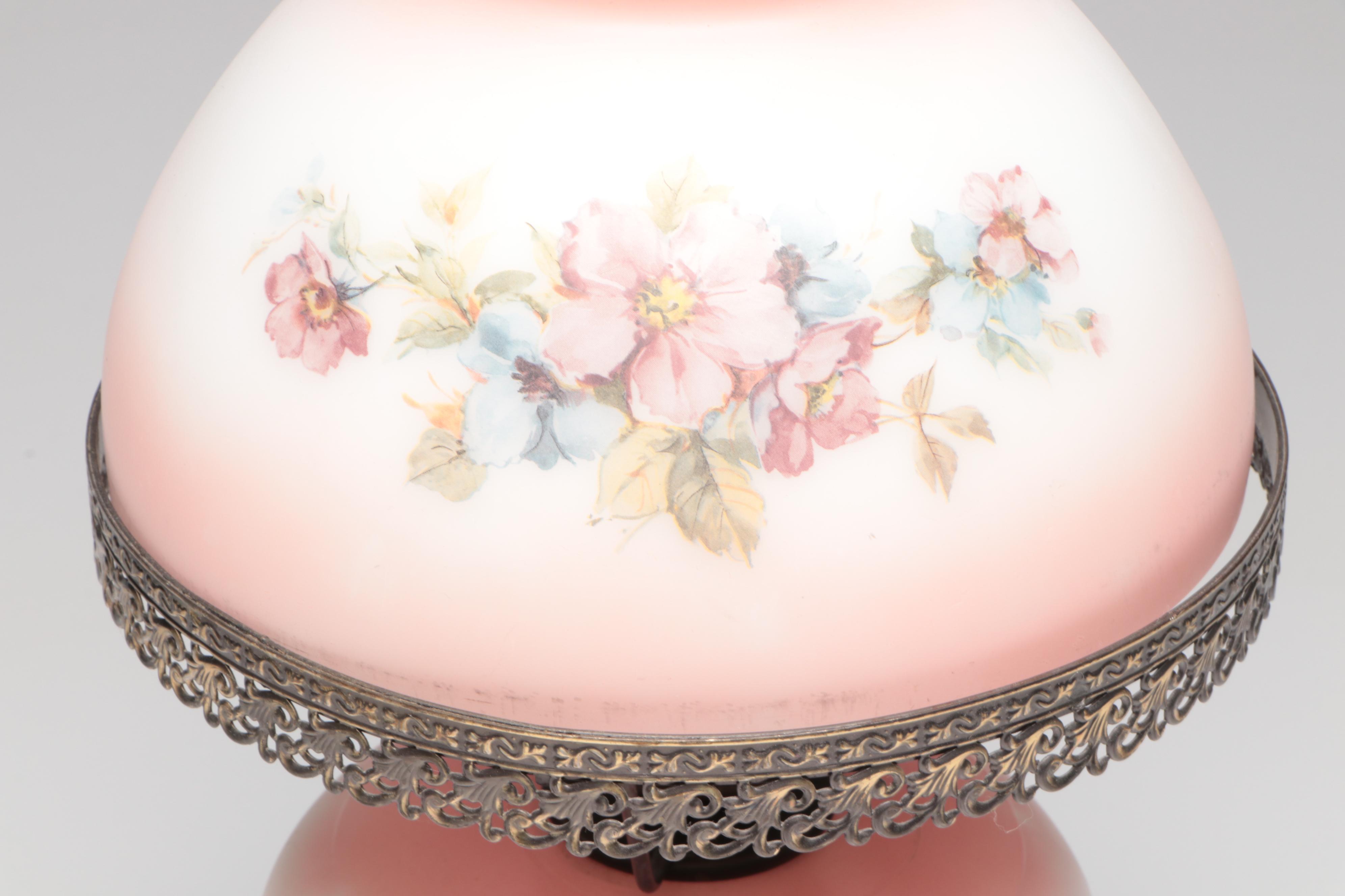 Puffy Glass Double Globe Lamp & Hand-Painted Parlor Lamp, Vintage