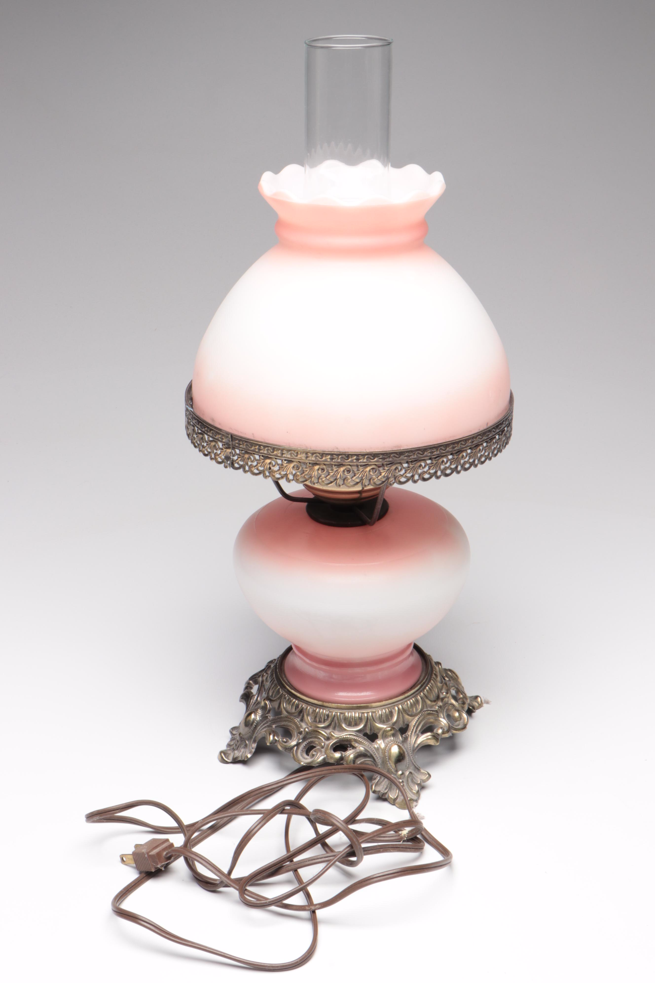 Puffy Glass Double Globe Lamp & Hand-Painted Parlor Lamp, Vintage