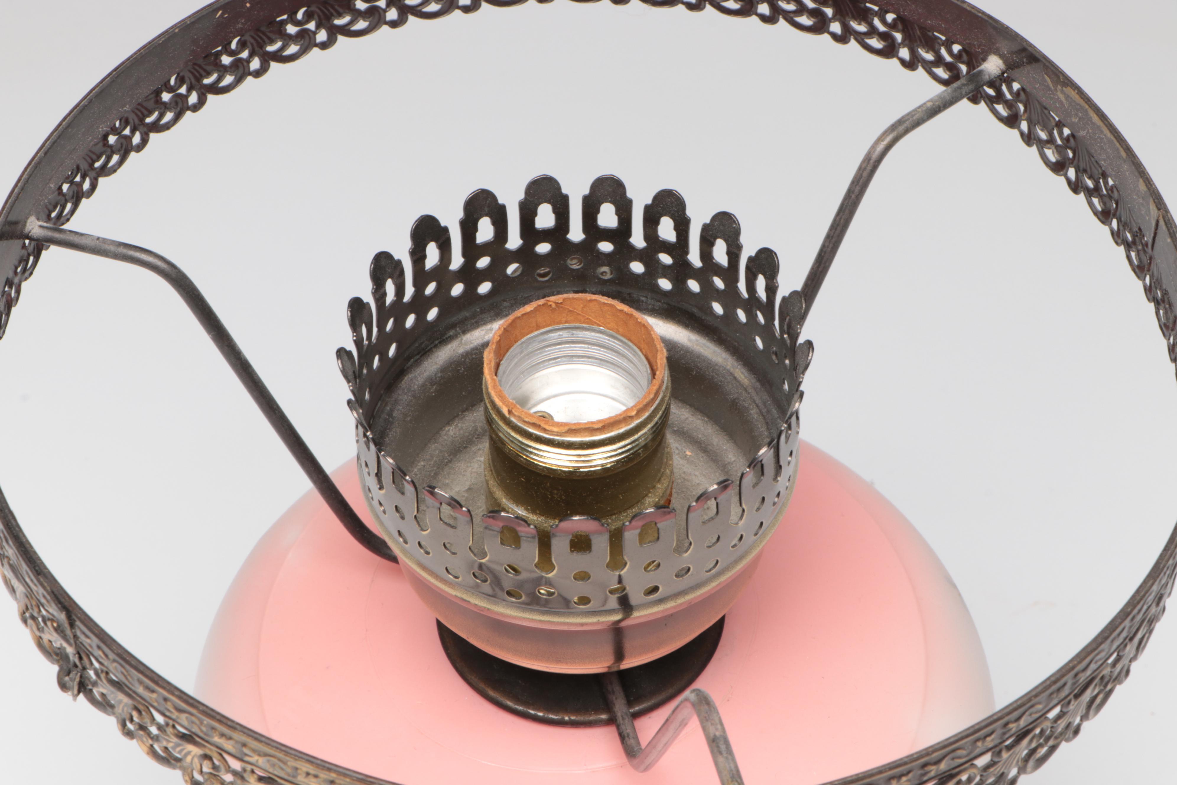 Puffy Glass Double Globe Lamp & Hand-Painted Parlor Lamp, Vintage