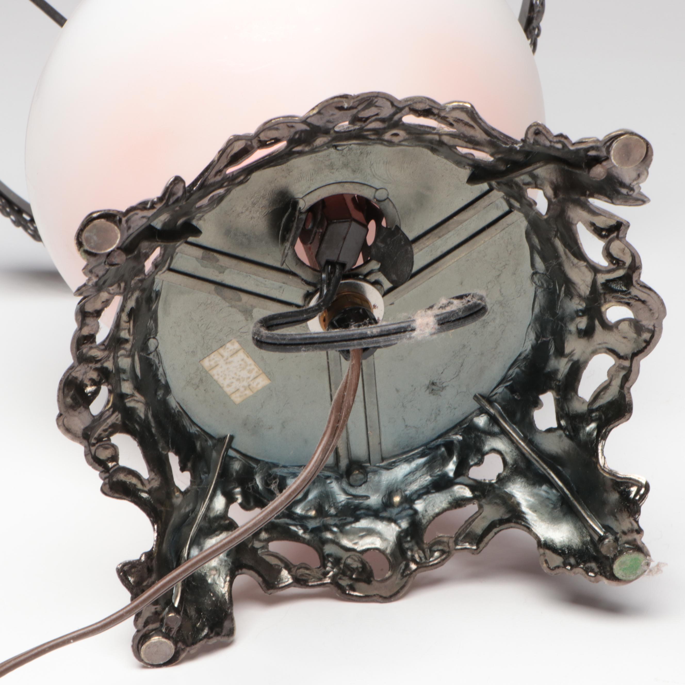 Puffy Glass Double Globe Lamp & Hand-Painted Parlor Lamp, Vintage