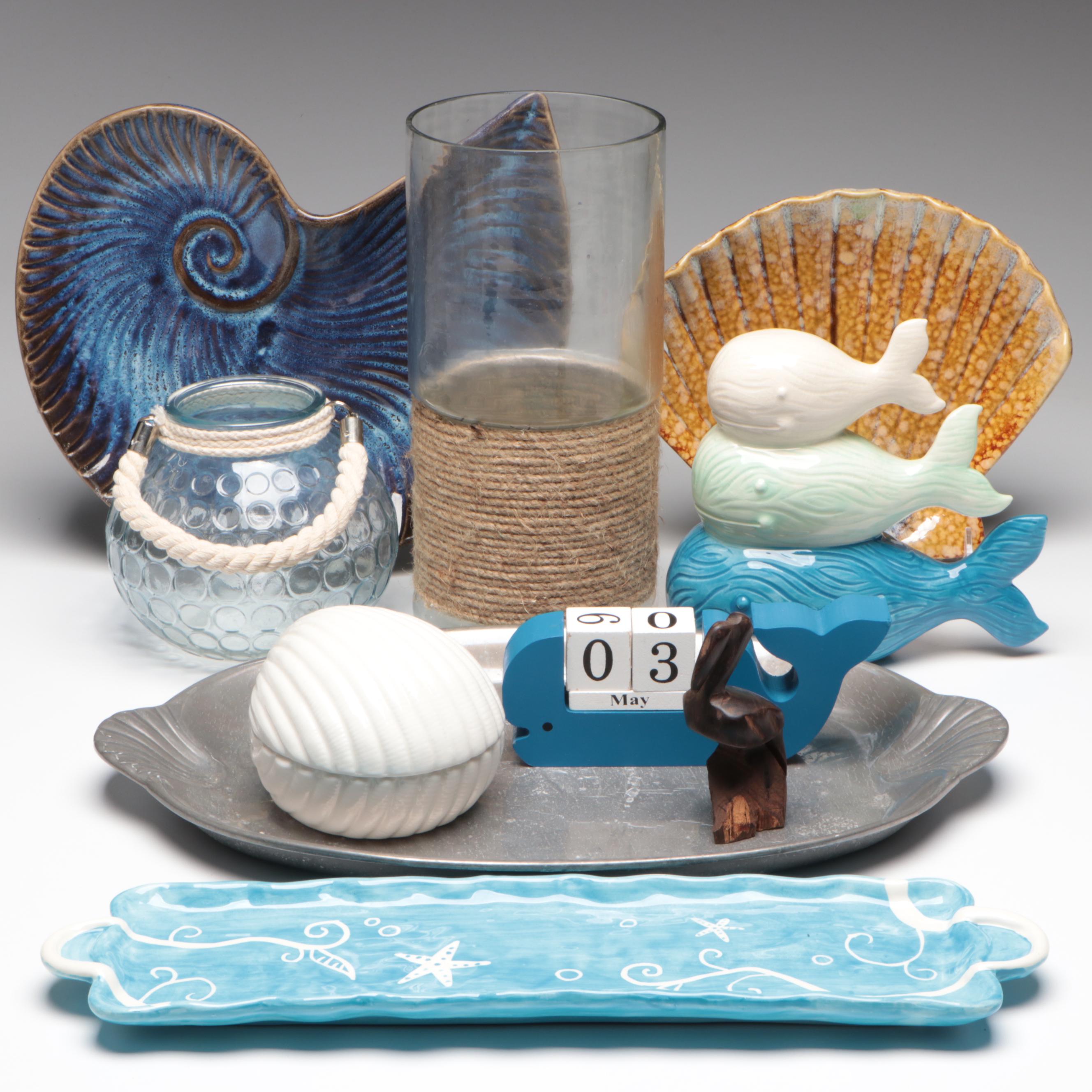 At Home Glass Candle Holder with Pier 1 Seashell Plate and More