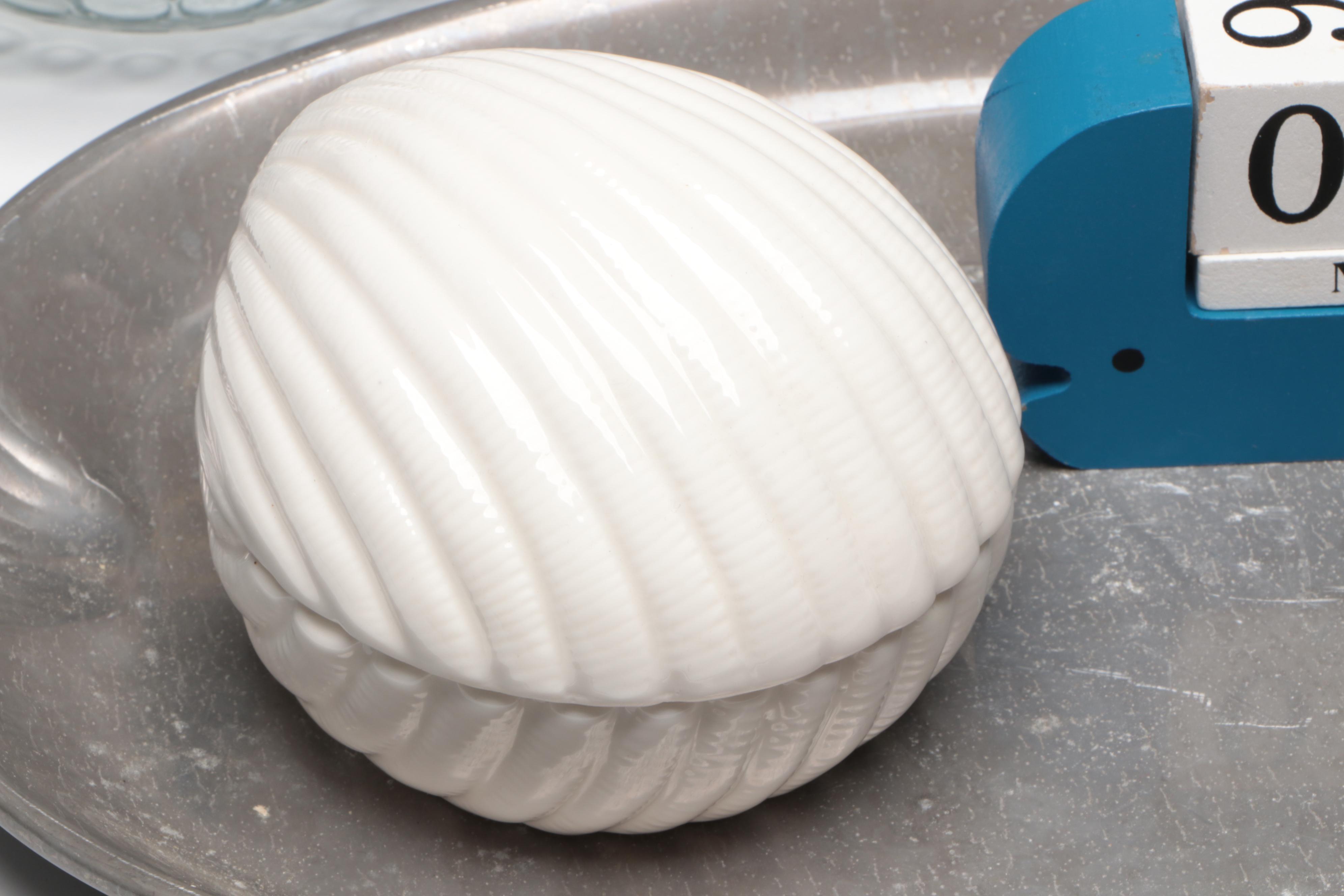 At Home Glass Candle Holder with Pier 1 Seashell Plate and More