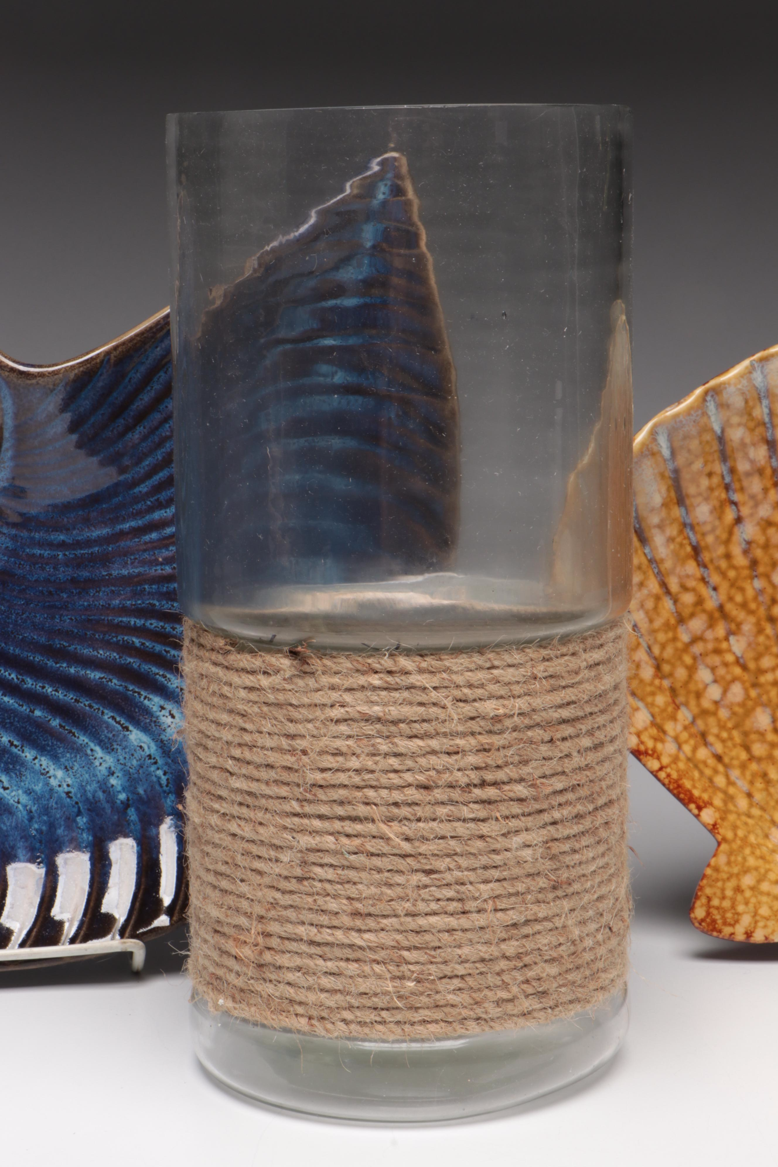 At Home Glass Candle Holder with Pier 1 Seashell Plate and More