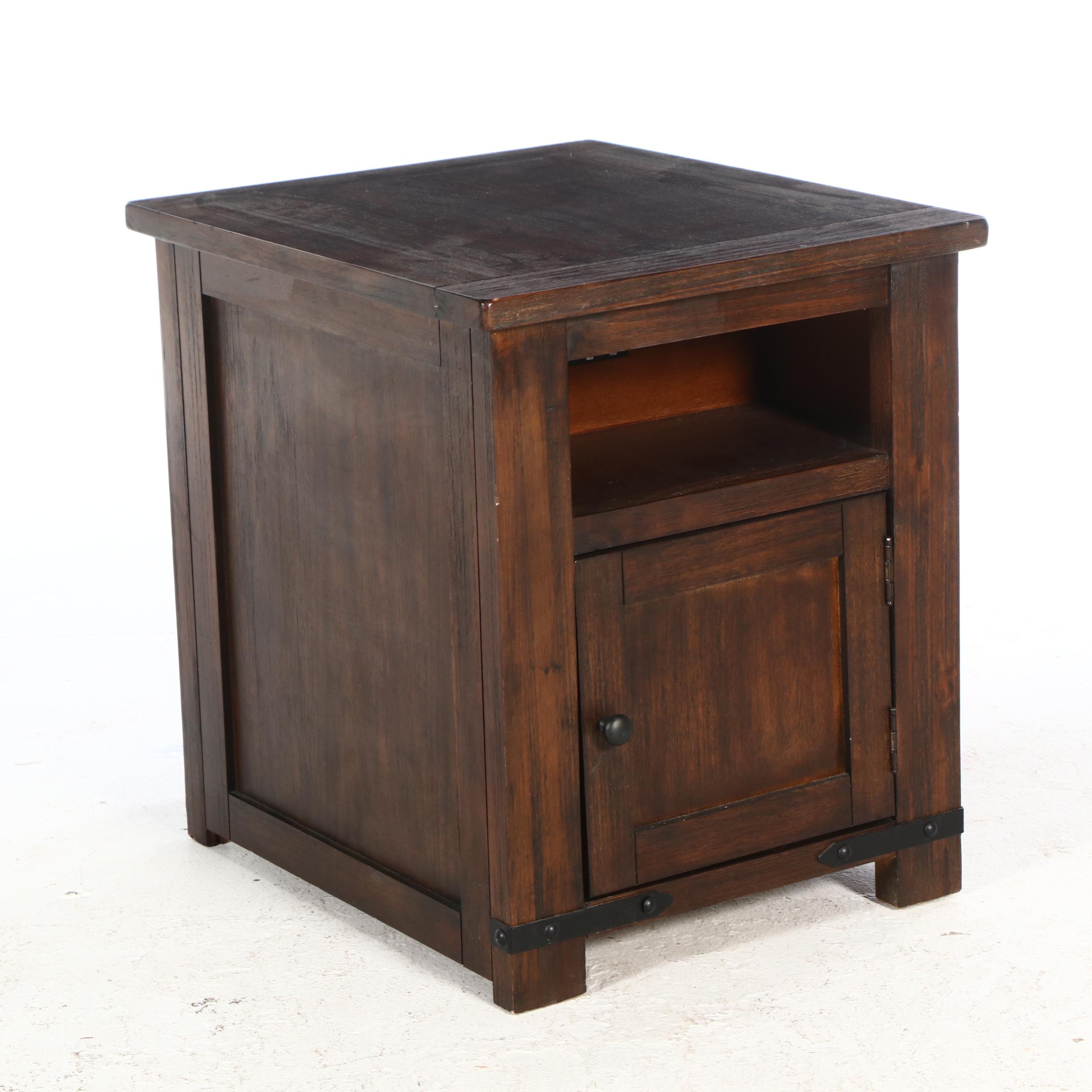 Arts & Crafts Style Oak Finish Side Tables with Charging Stations and Outlets
