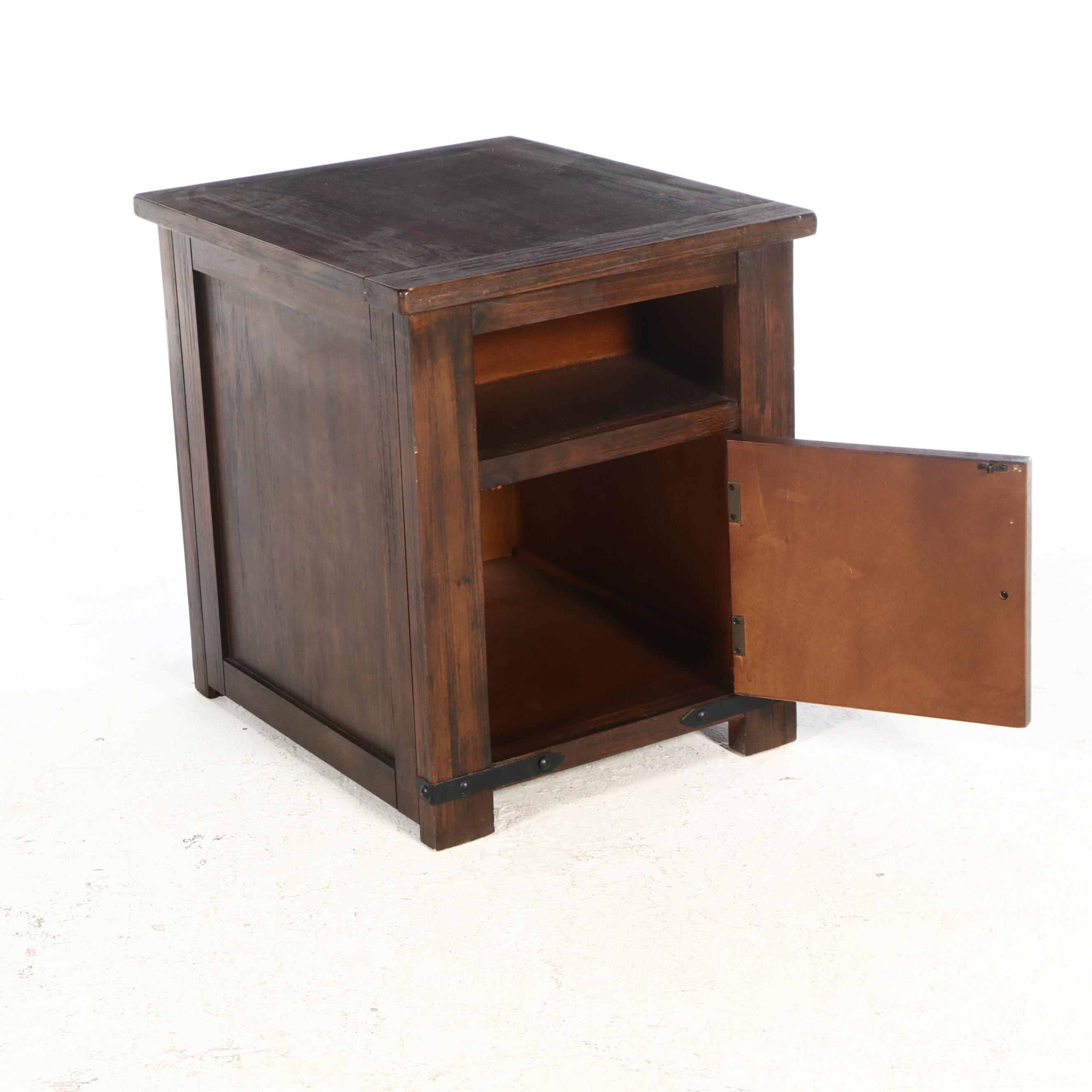 Arts & Crafts Style Oak Finish Side Tables with Charging Stations and Outlets