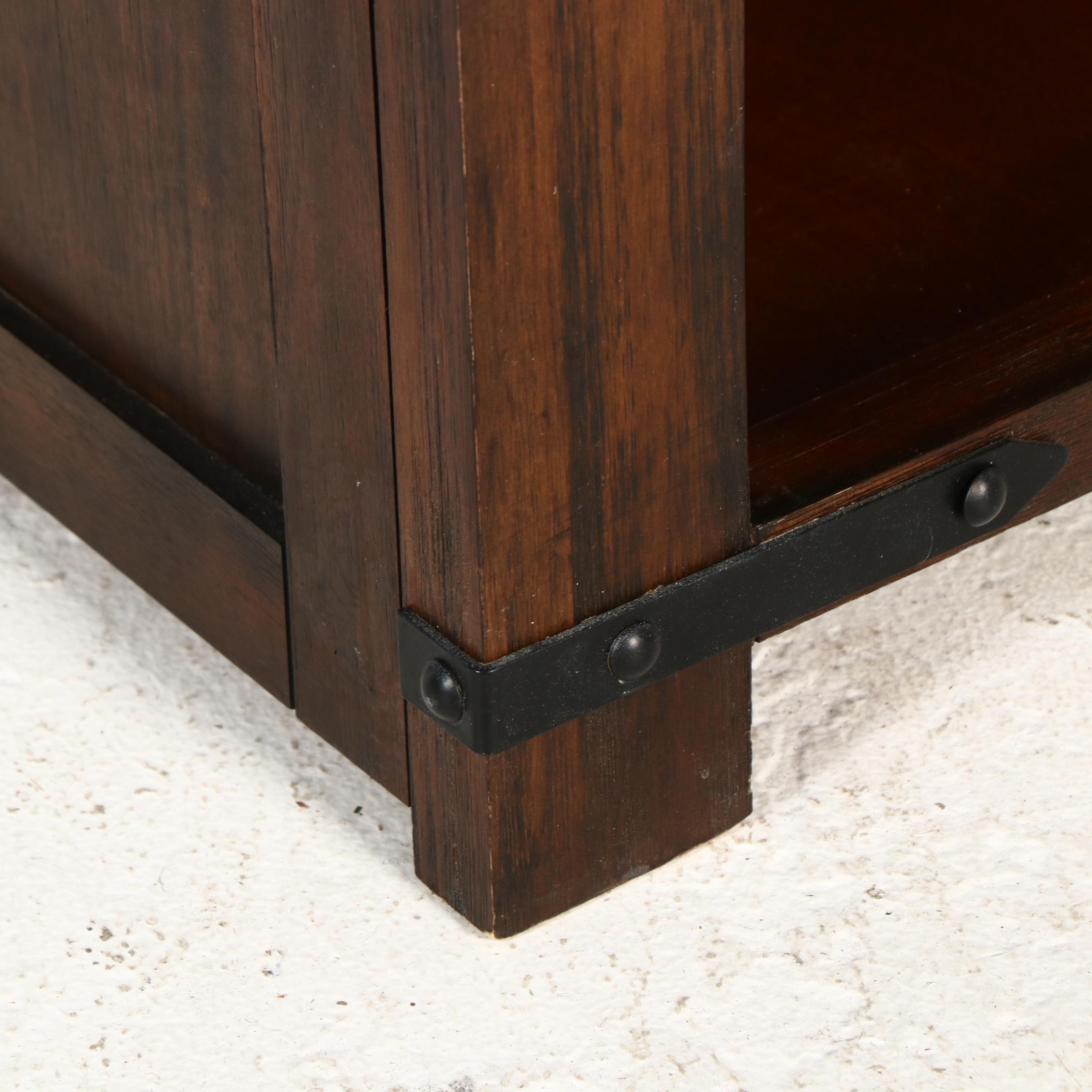 Arts & Crafts Style Oak Finish Side Tables with Charging Stations and Outlets
