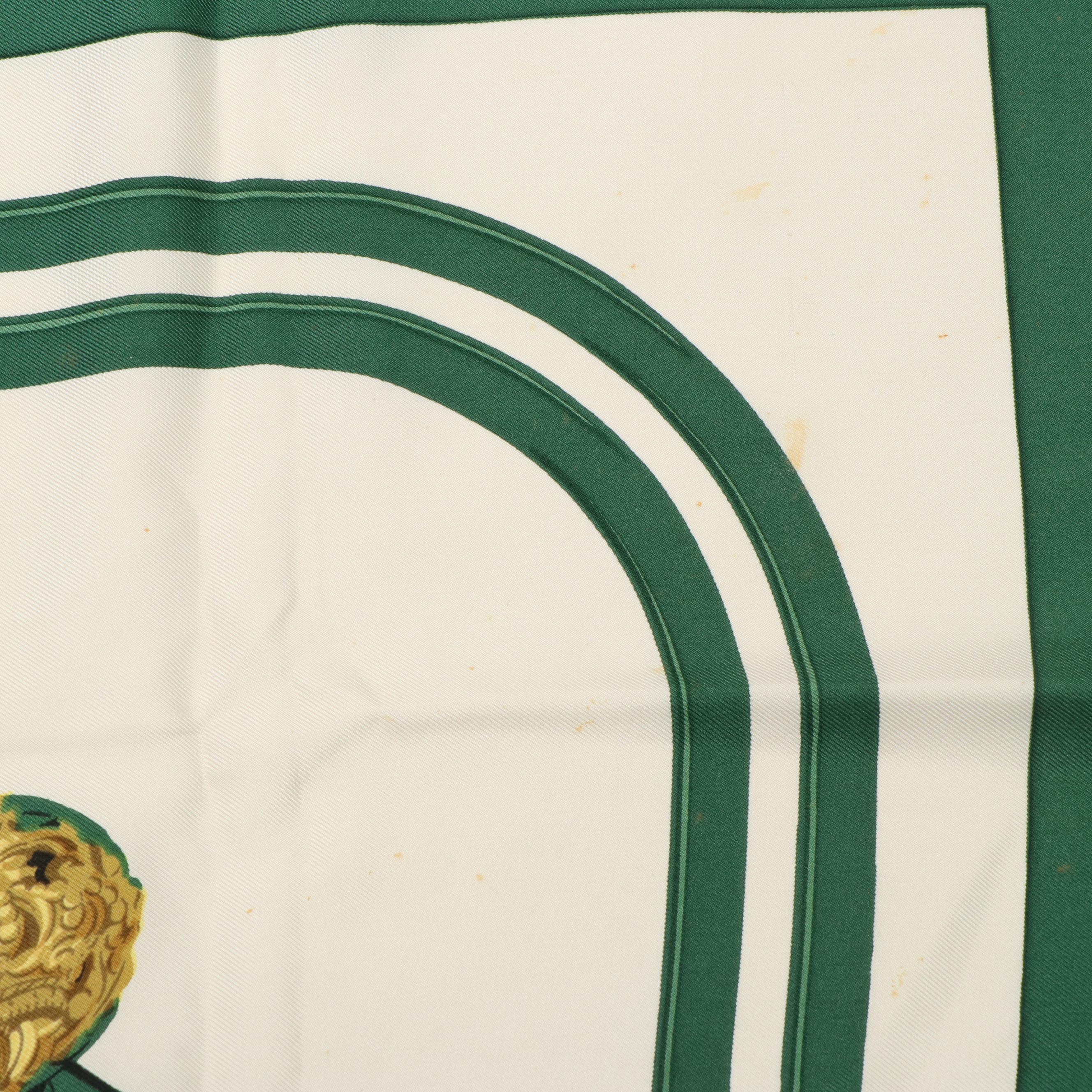 Hermès "Brides de Gala" Green and Gold Silk Scarf