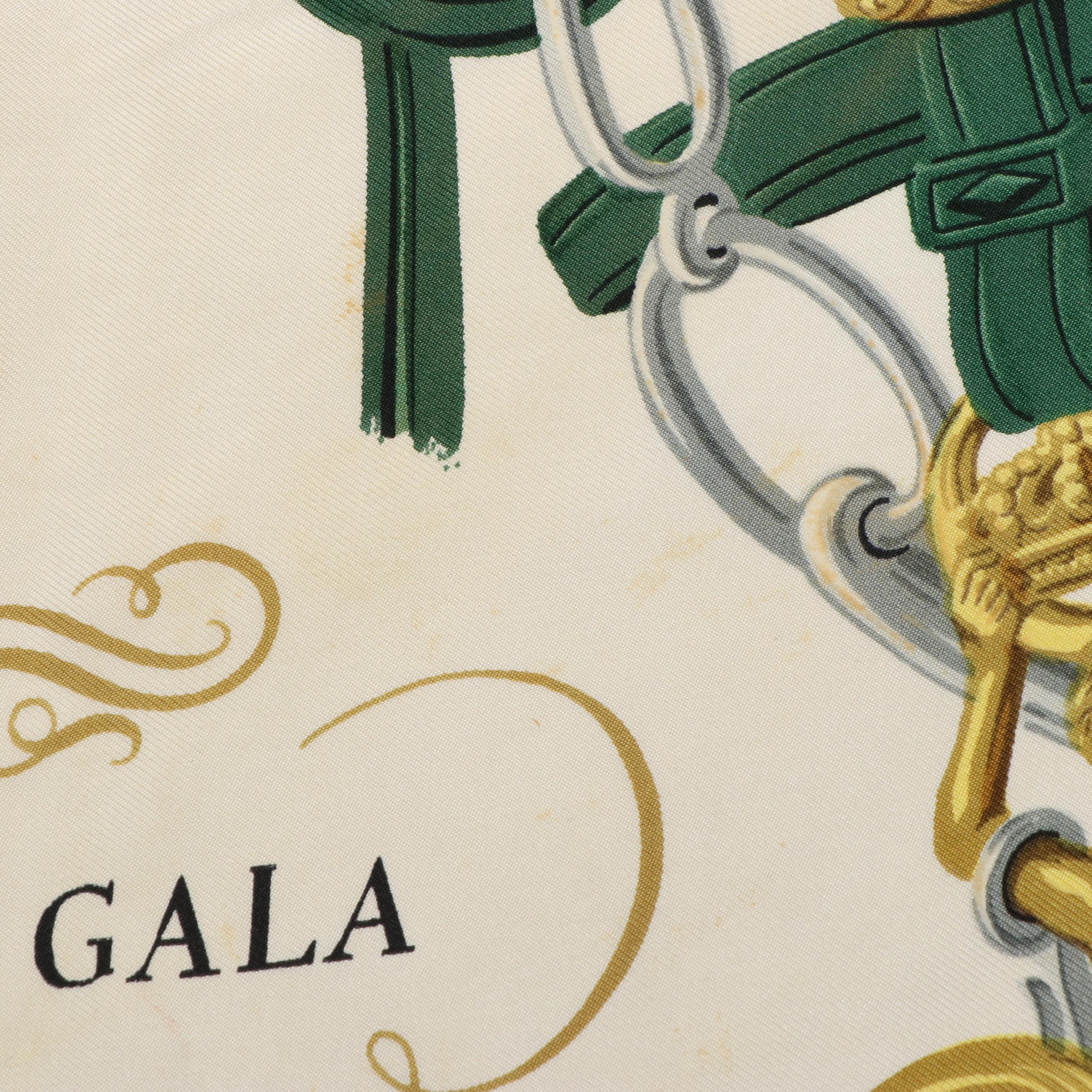 Hermès "Brides de Gala" Green and Gold Silk Scarf