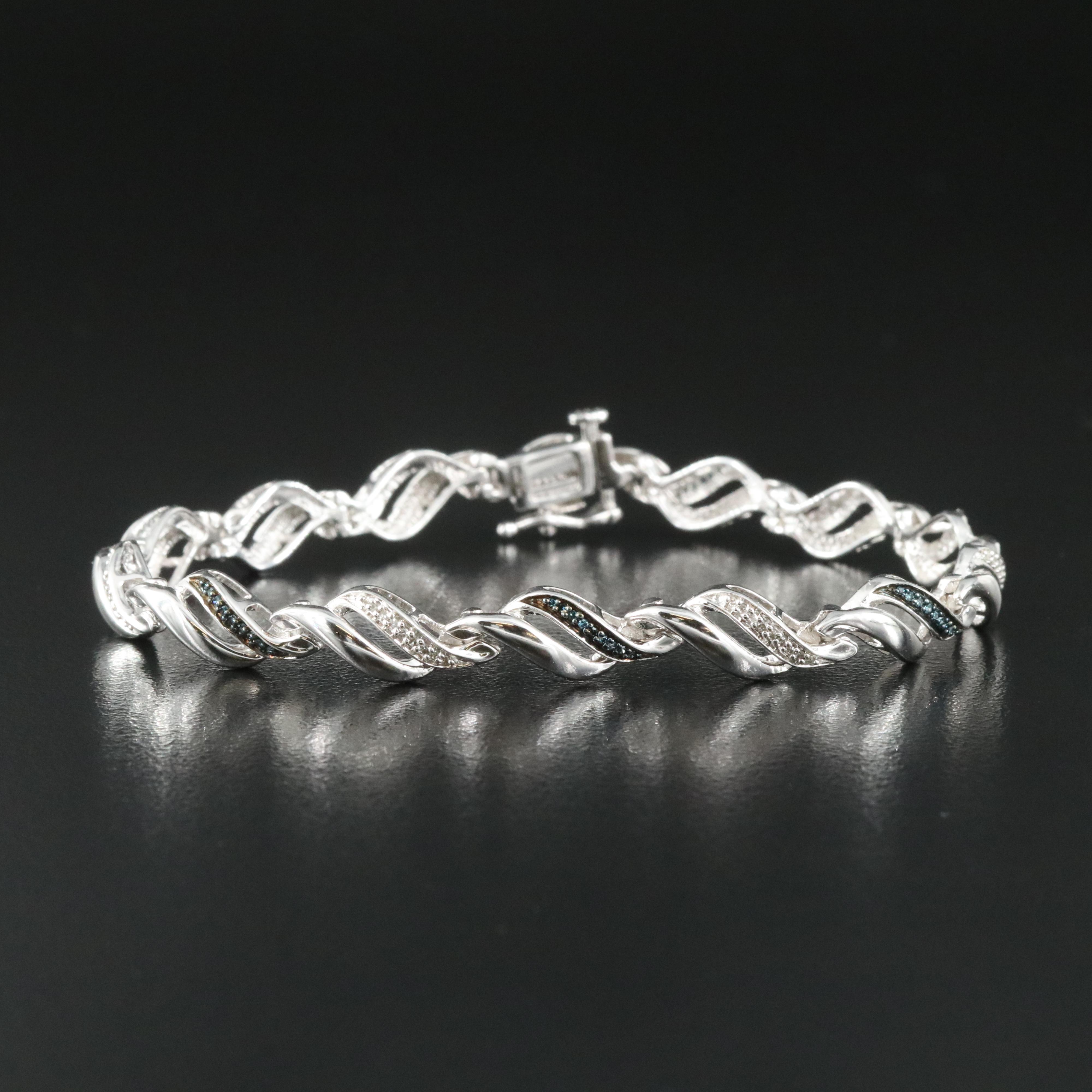 Sterling Diamond Bracelet with Lab Grown Fancy Blue