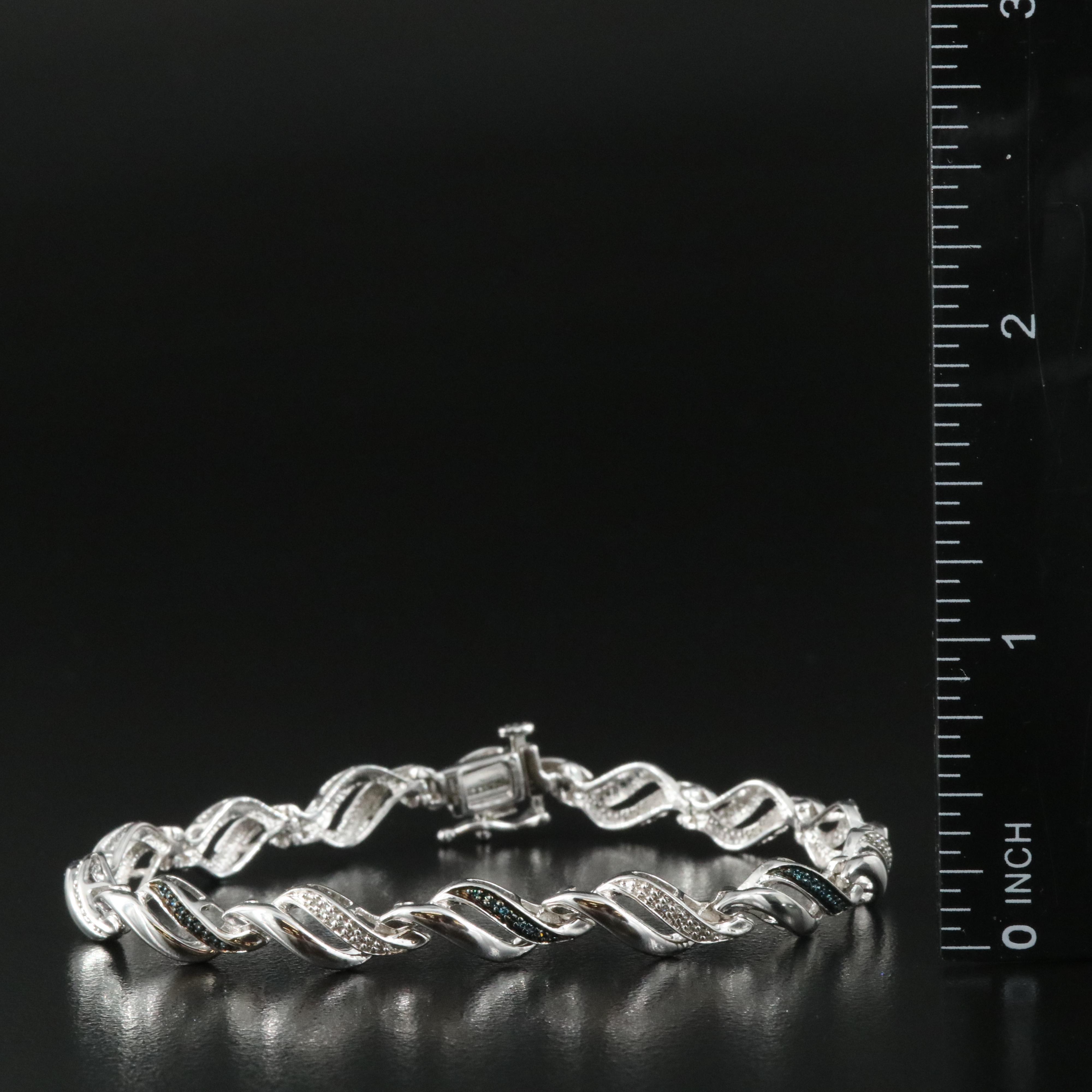 Sterling Diamond Bracelet with Lab Grown Fancy Blue