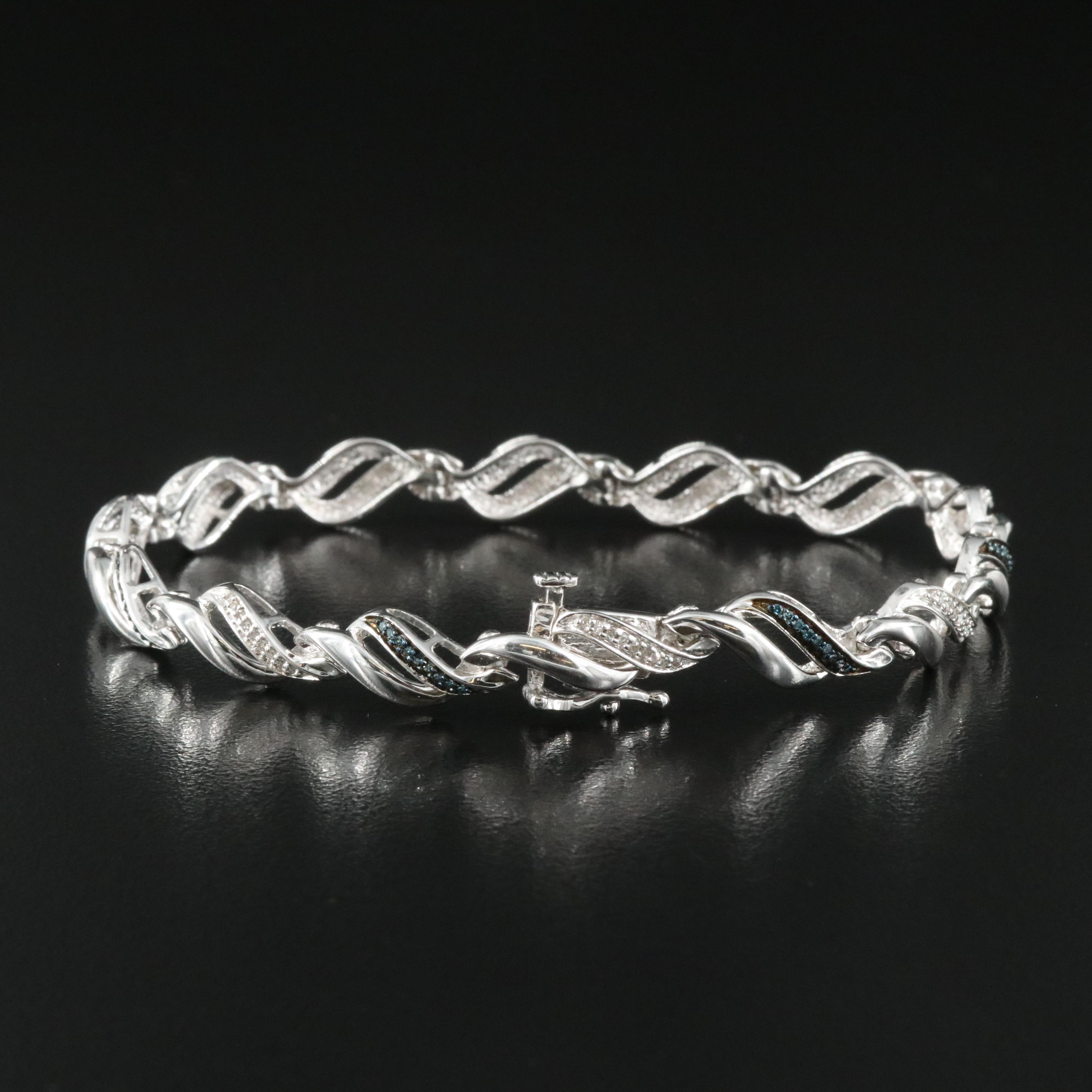 Sterling Diamond Bracelet with Lab Grown Fancy Blue