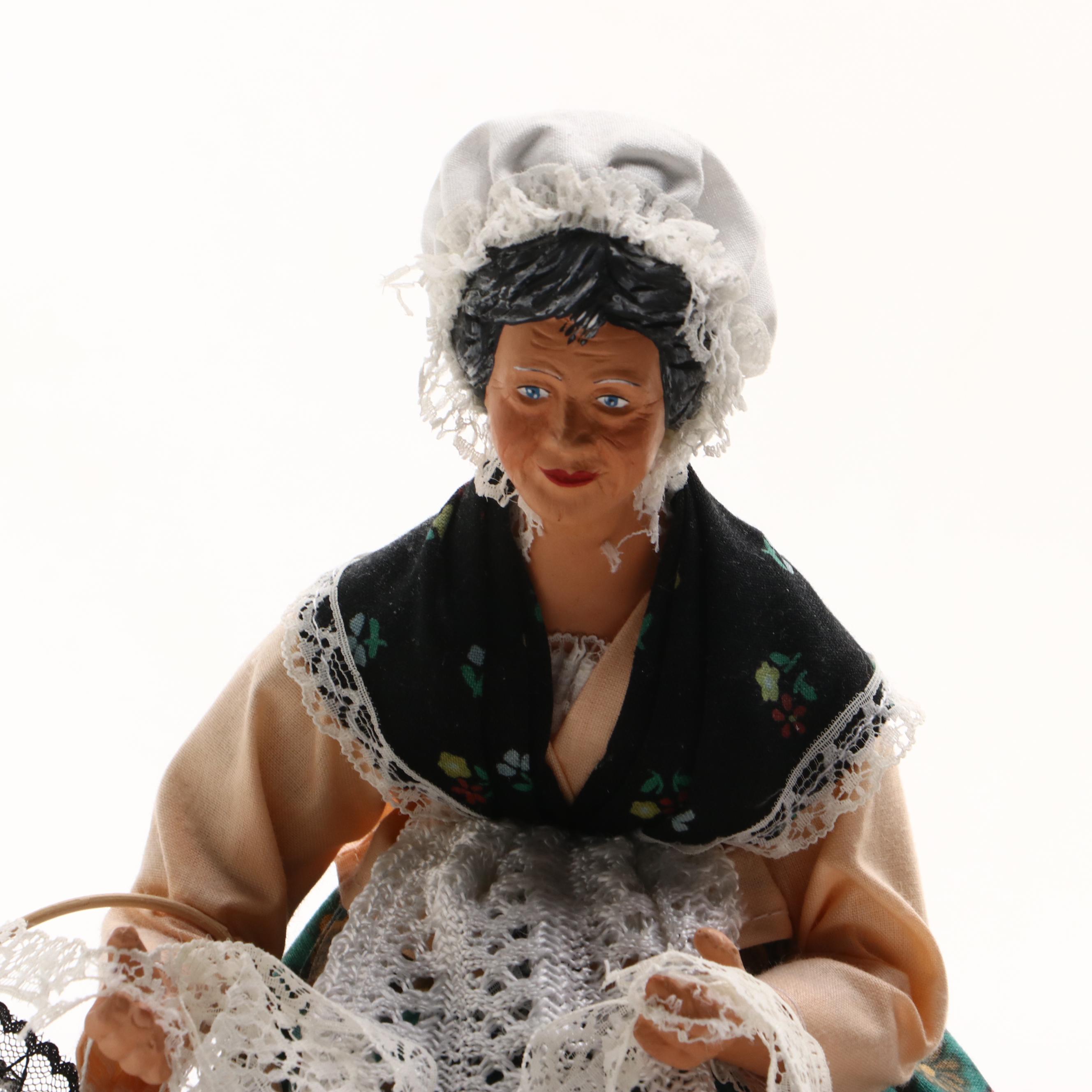 Santons de Provence Couple with Burled Wood Piano Shaped Music Box