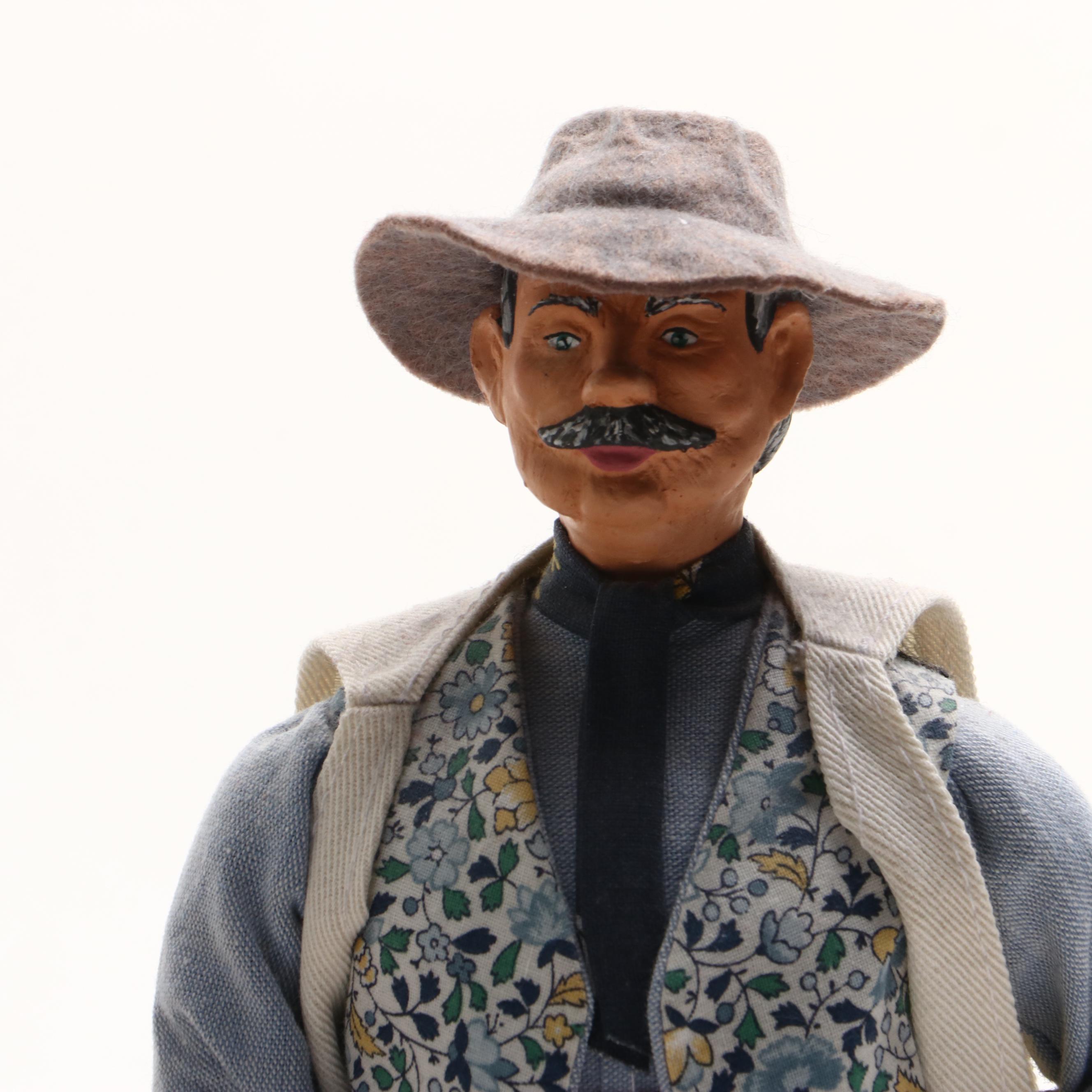 Santons de Provence Couple with Burled Wood Piano Shaped Music Box