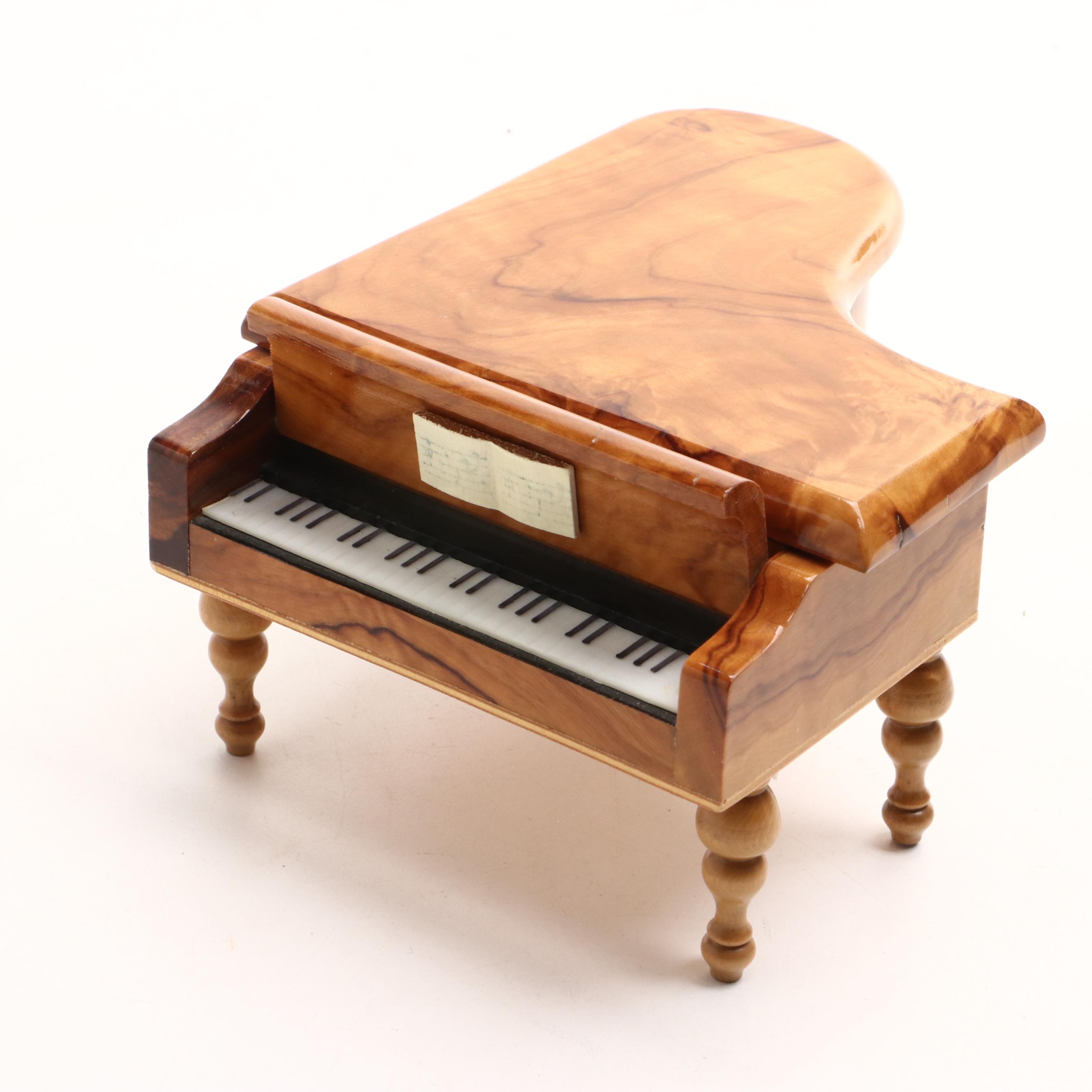 Santons de Provence Couple with Burled Wood Piano Shaped Music Box