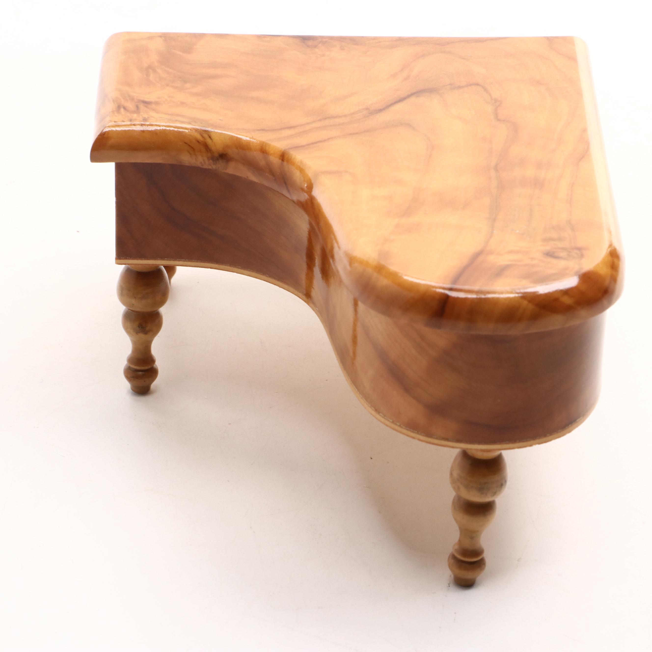 Santons de Provence Couple with Burled Wood Piano Shaped Music Box