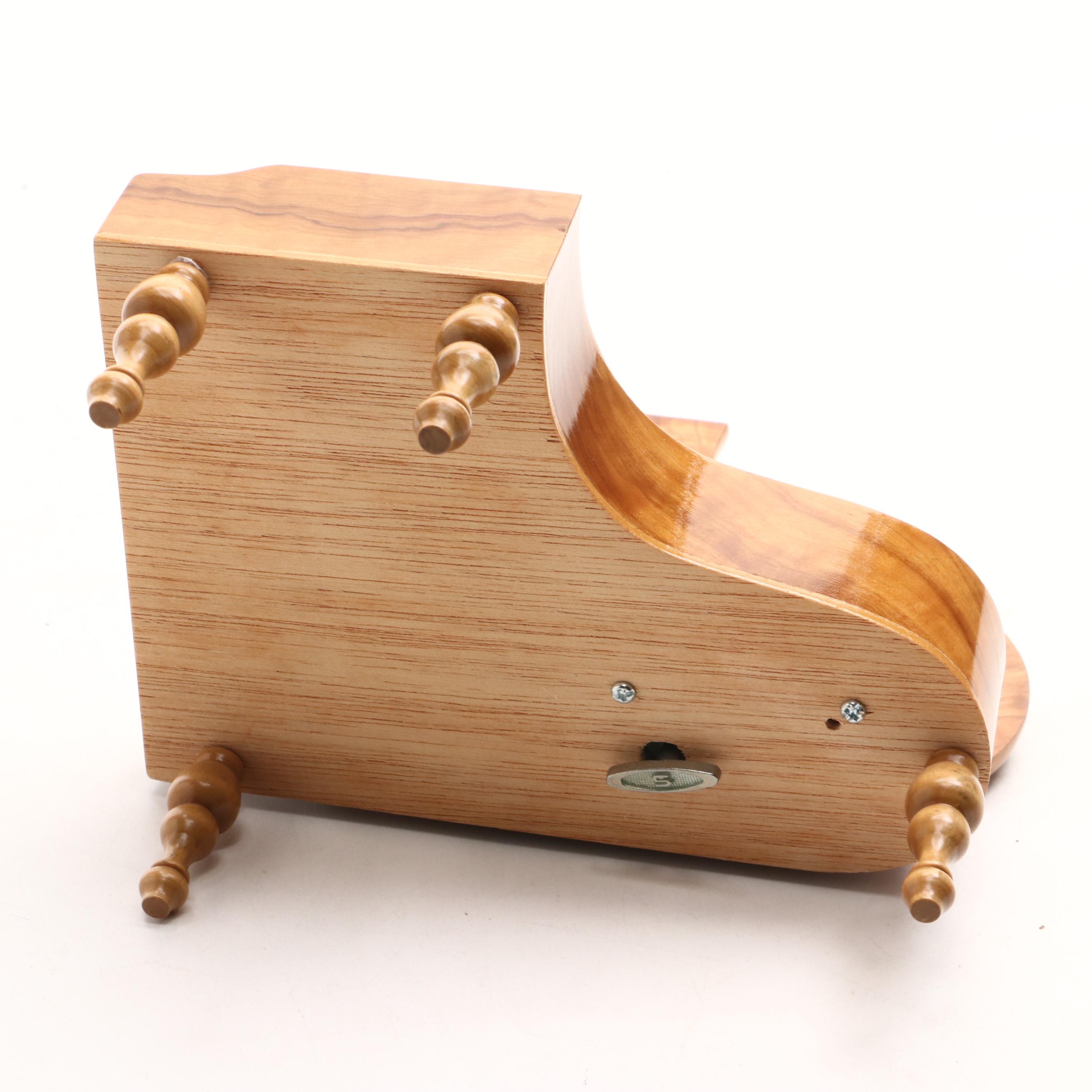 Santons de Provence Couple with Burled Wood Piano Shaped Music Box