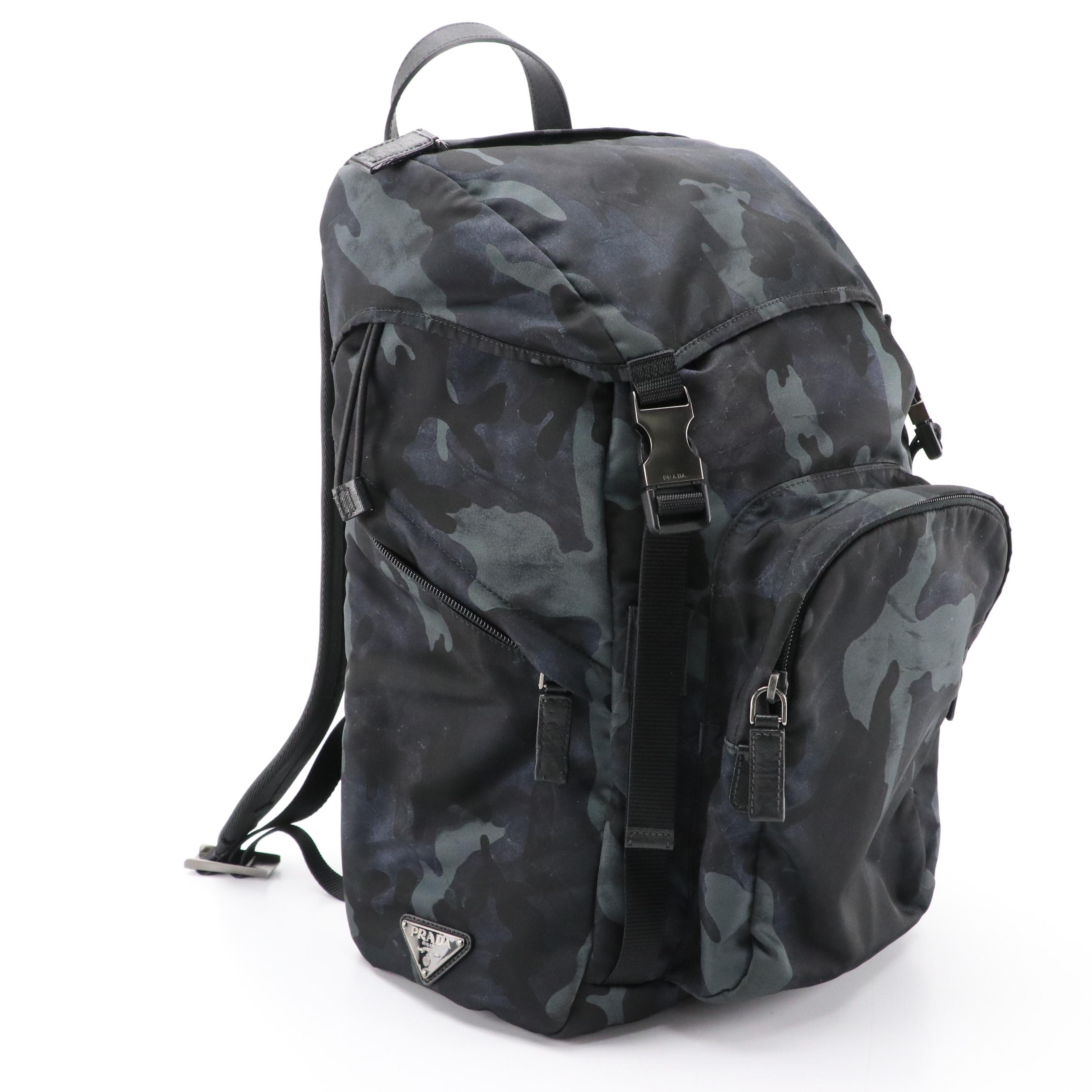 Prada Drawstring Rucksack Backpack in Blue Camouflage Nylon