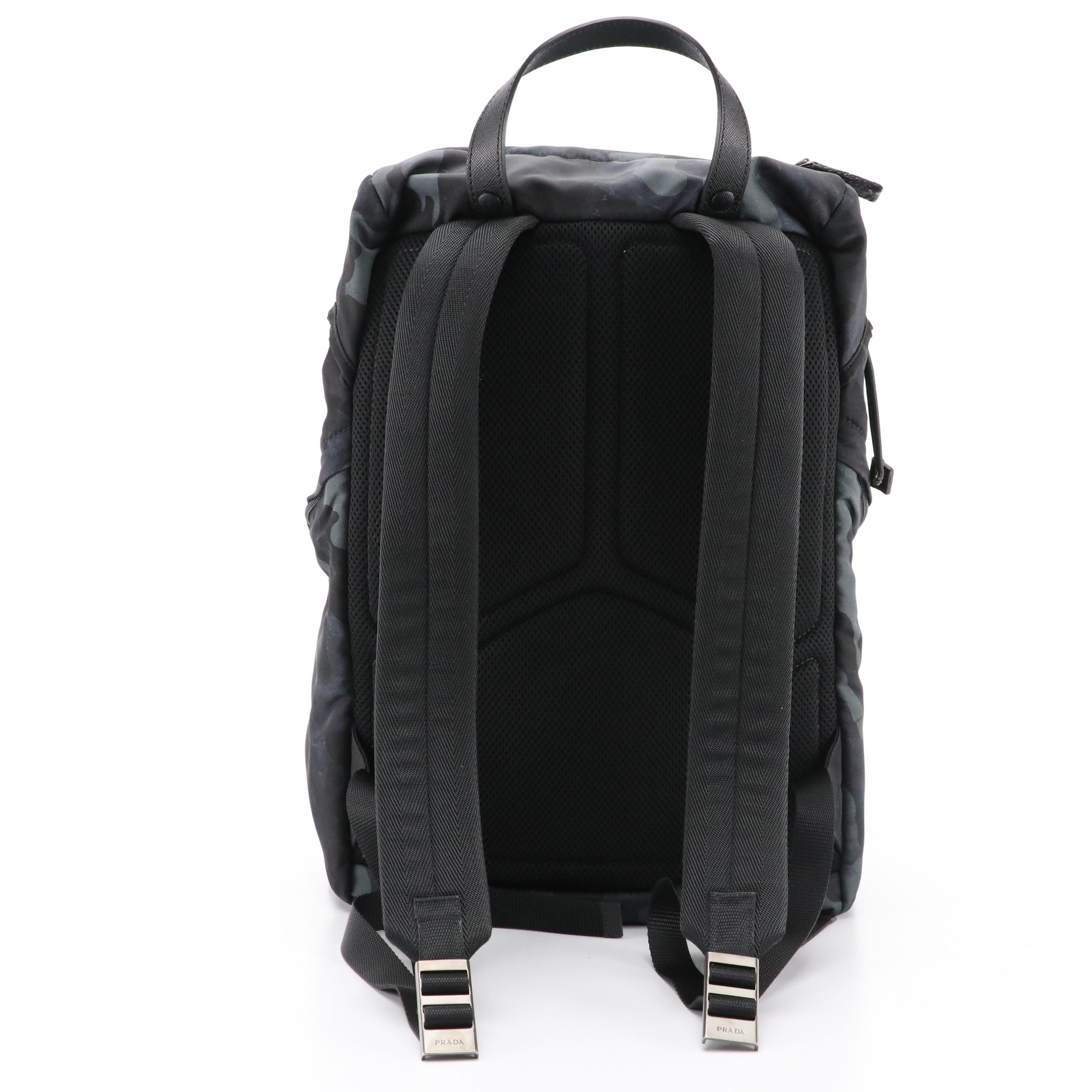 Prada Drawstring Rucksack Backpack in Blue Camouflage Nylon