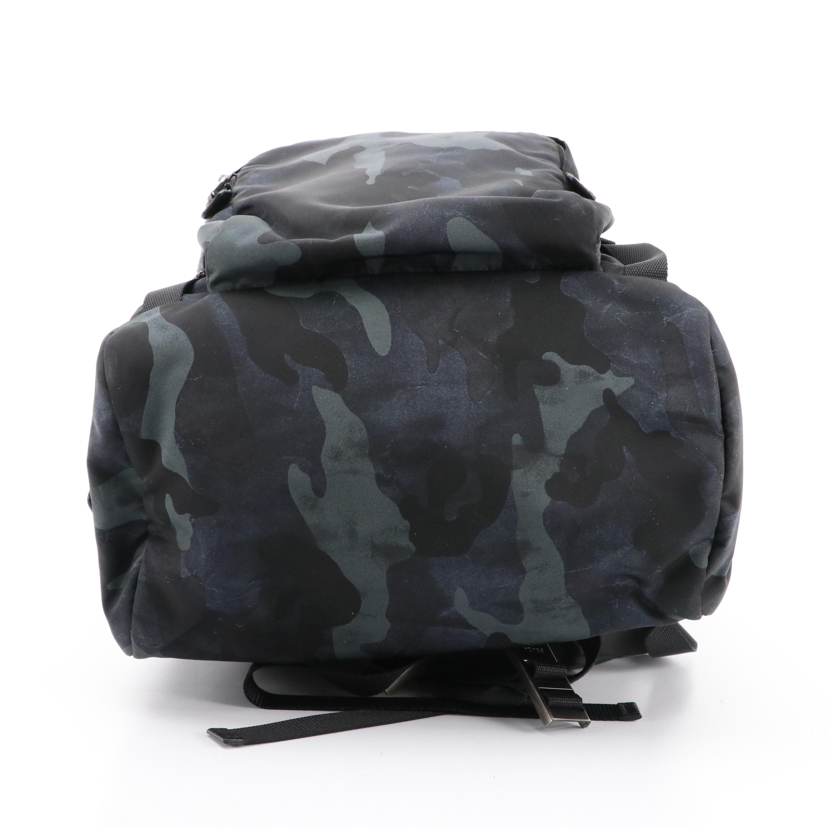 Prada Drawstring Rucksack Backpack in Blue Camouflage Nylon