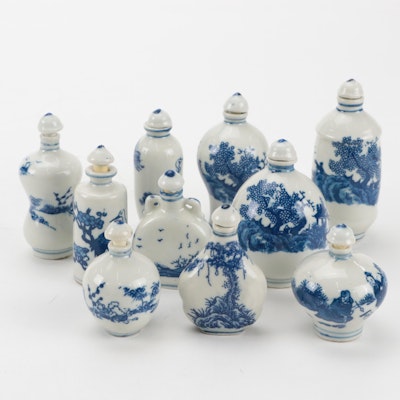 Hand-Painted Blue and White Glaze Ceramic Snuff Bottles