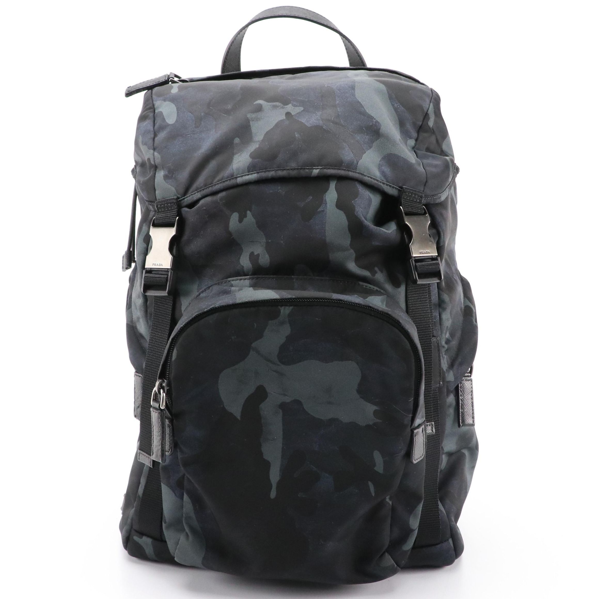 Prada Drawstring Rucksack Backpack in Blue Camouflage Nylon