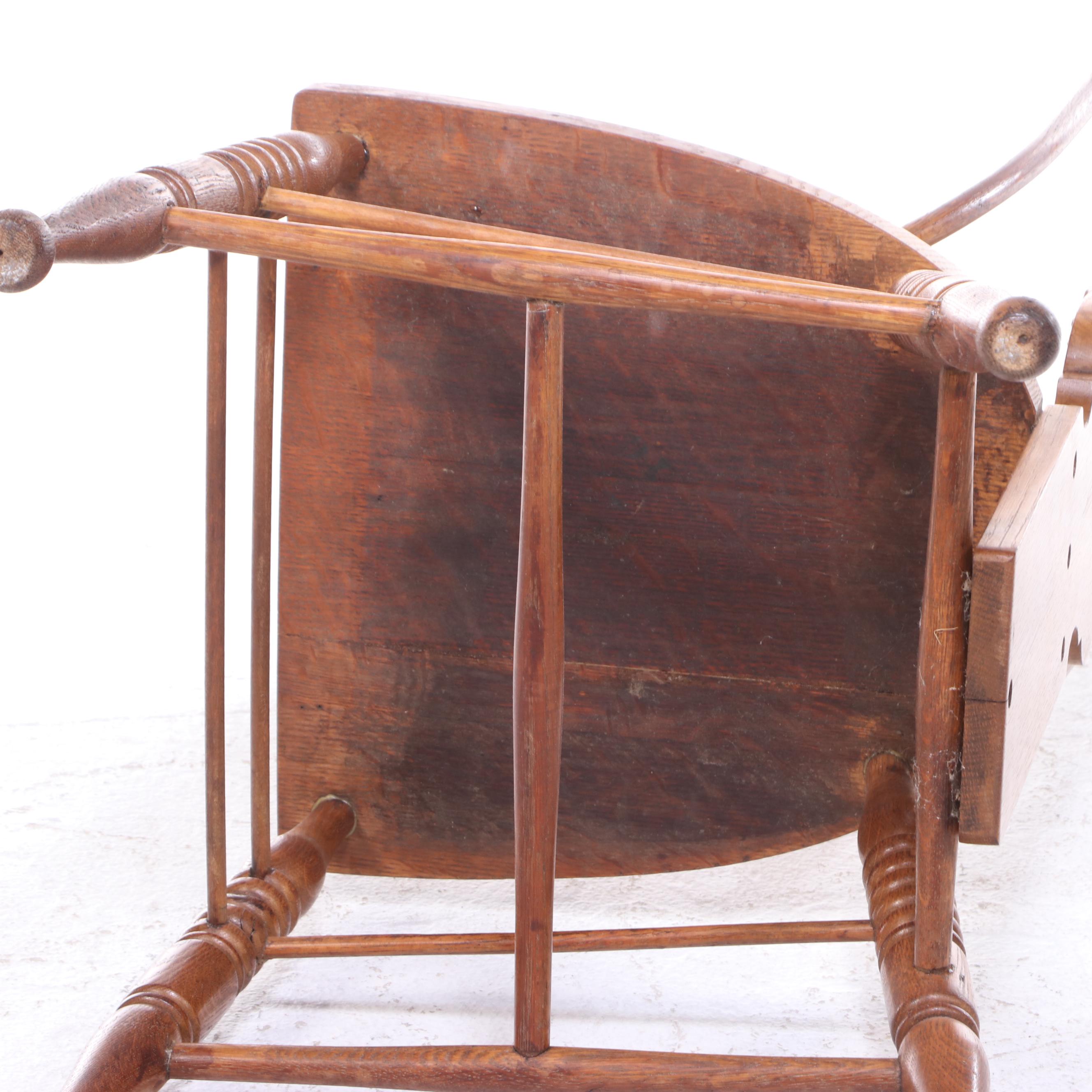 Arts & Crafts Style Carved Oak Exaggerated Fiddle Back Side Chair