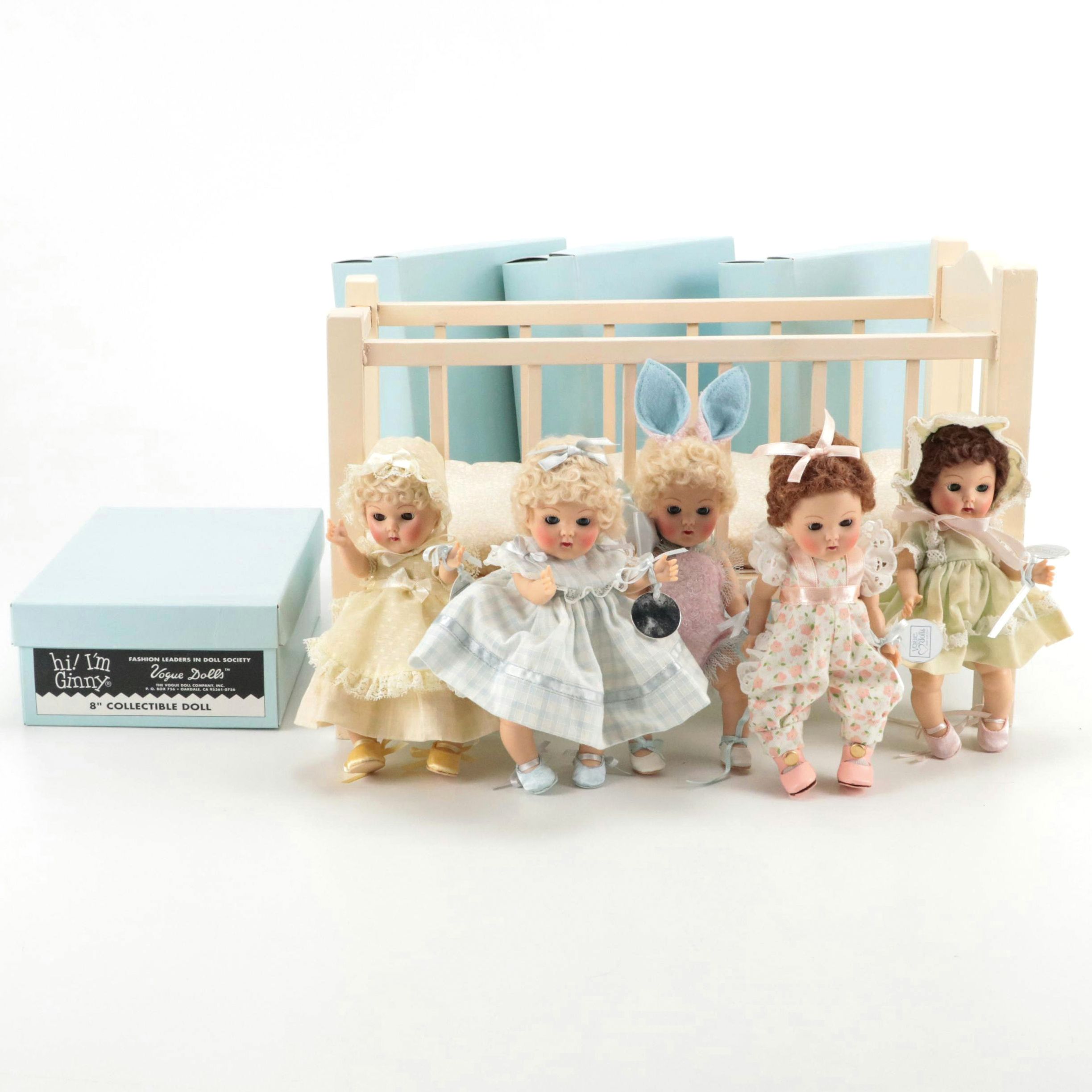 The Vogue Doll Company "Bunny Pink" and More Crib Crowd Dolls and Crib