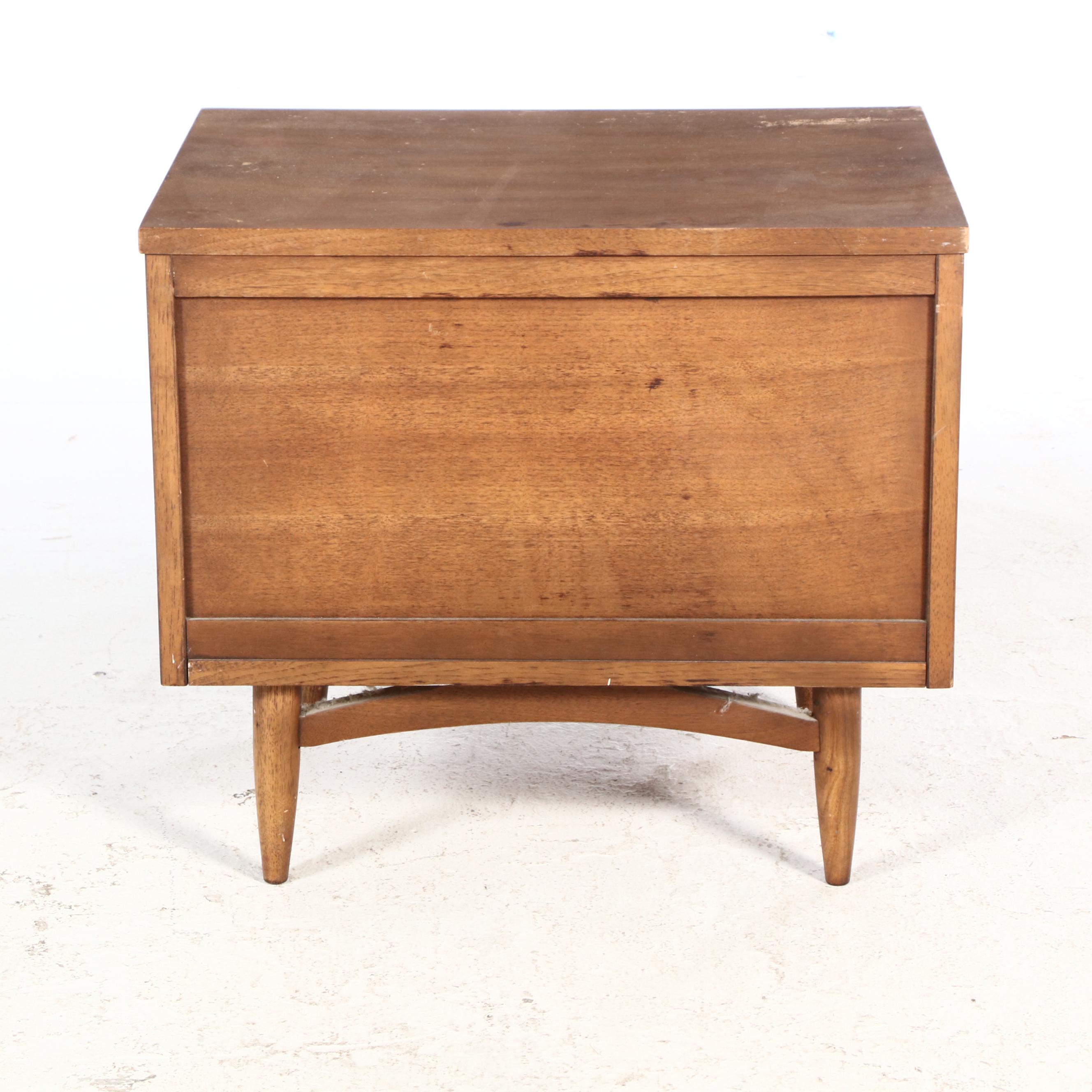Mid Century Modern Style Walnut Sculpted Front Nightstand Commode