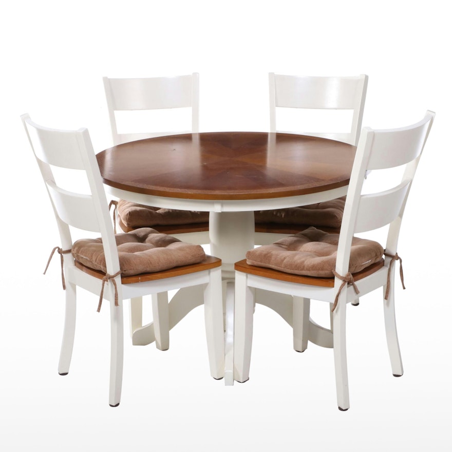 Parcel Painted Wood Pedestal Table with Four Chairs
