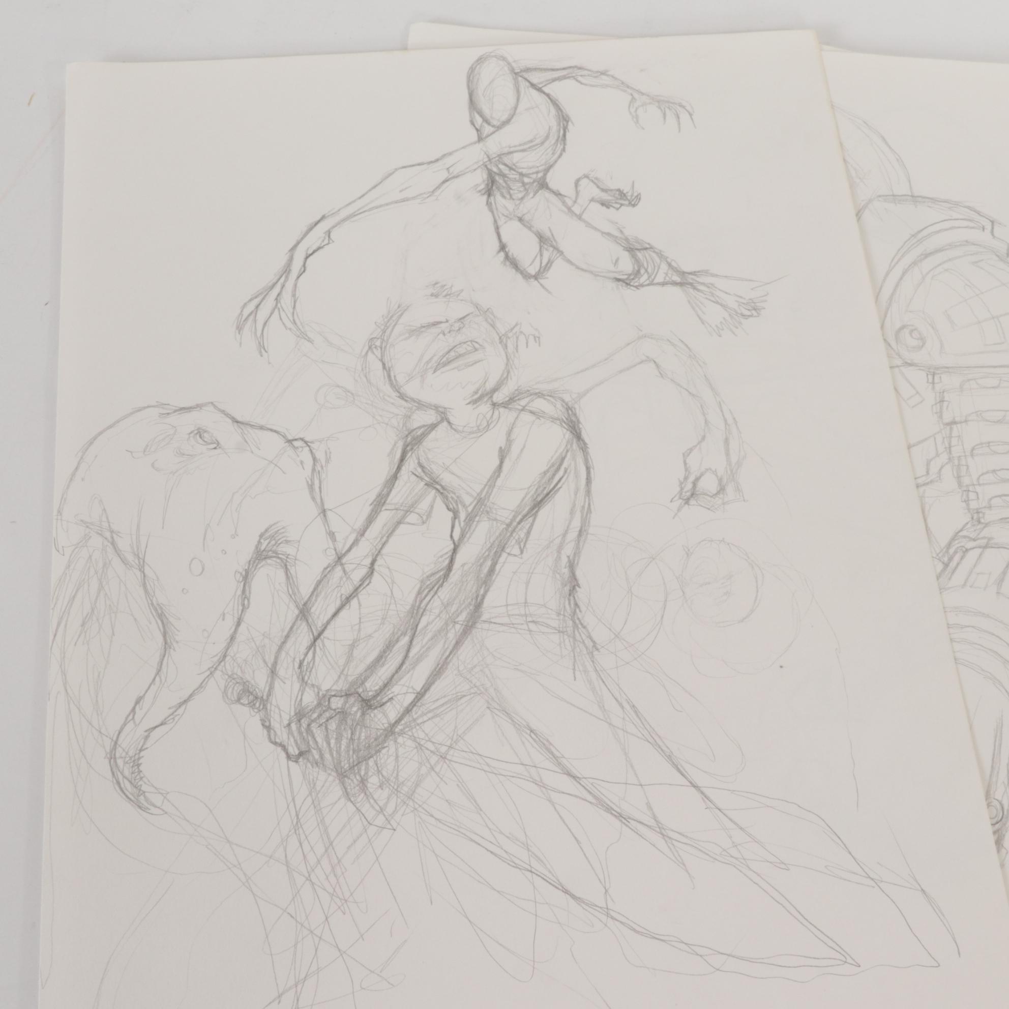 Dave Myers Comic Book Illustrations Featuring Batman and Rocket Raccoon, 21st C.