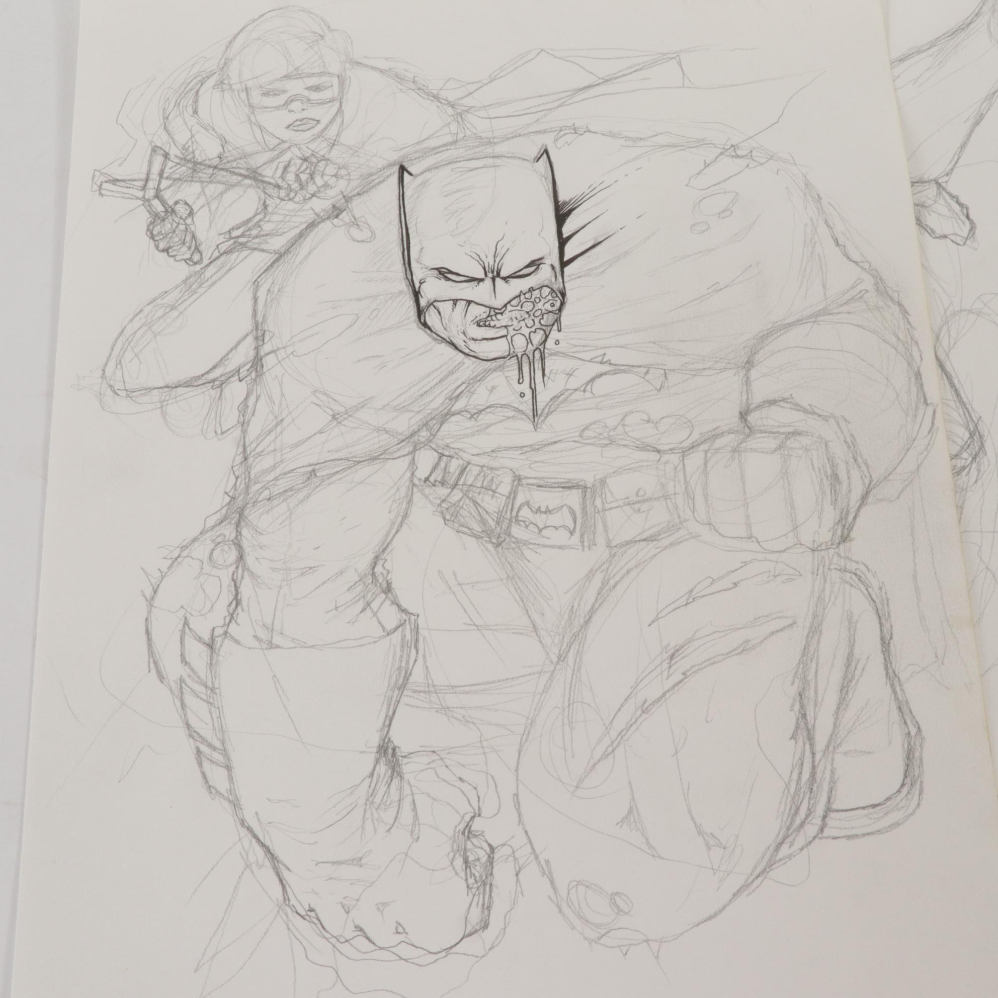 Dave Myers Comic Book Illustrations Featuring Batman and Rocket Raccoon, 21st C.