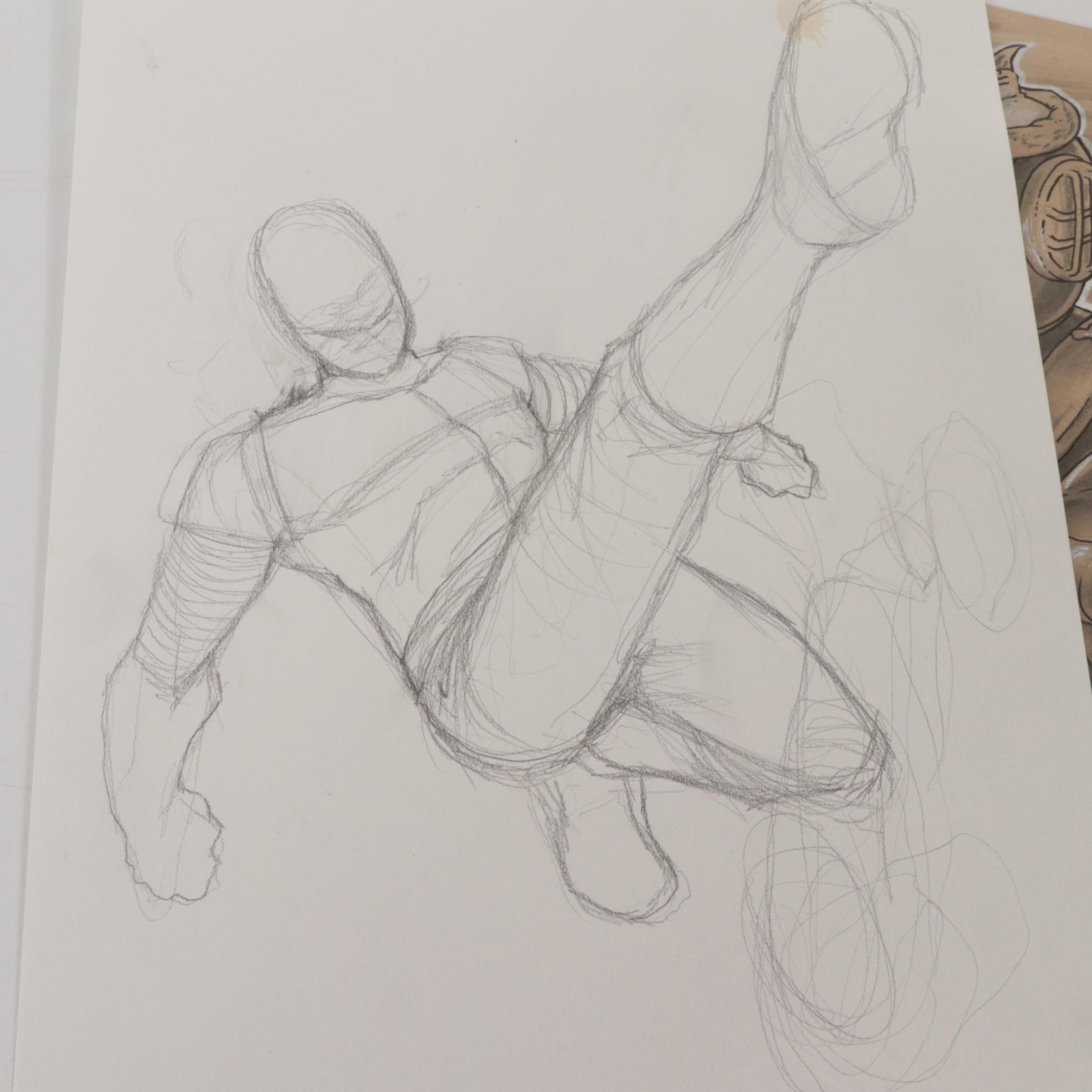 Dave Myers Comic Book Illustrations Featuring Batman and Rocket Raccoon, 21st C.