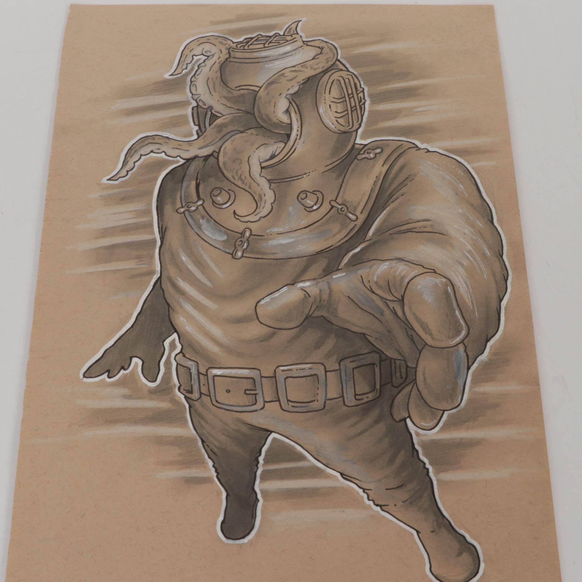 Dave Myers Comic Book Illustrations Featuring Batman and Rocket Raccoon, 21st C.