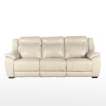 Ivory Leather Upholstered Reclining Sofa