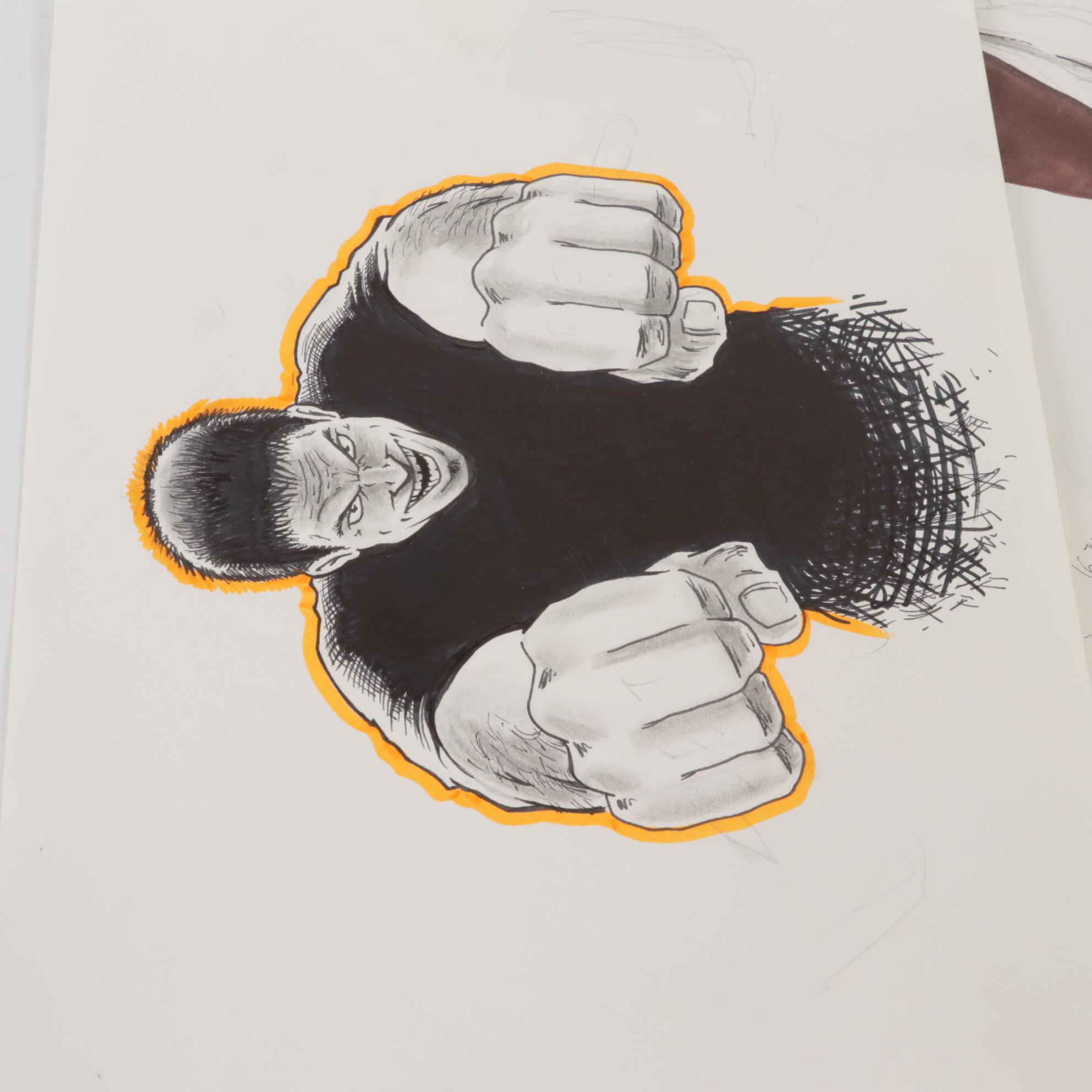 Dave Myers Mixed Media Comic Book Illustrations, 21st Century EBTH