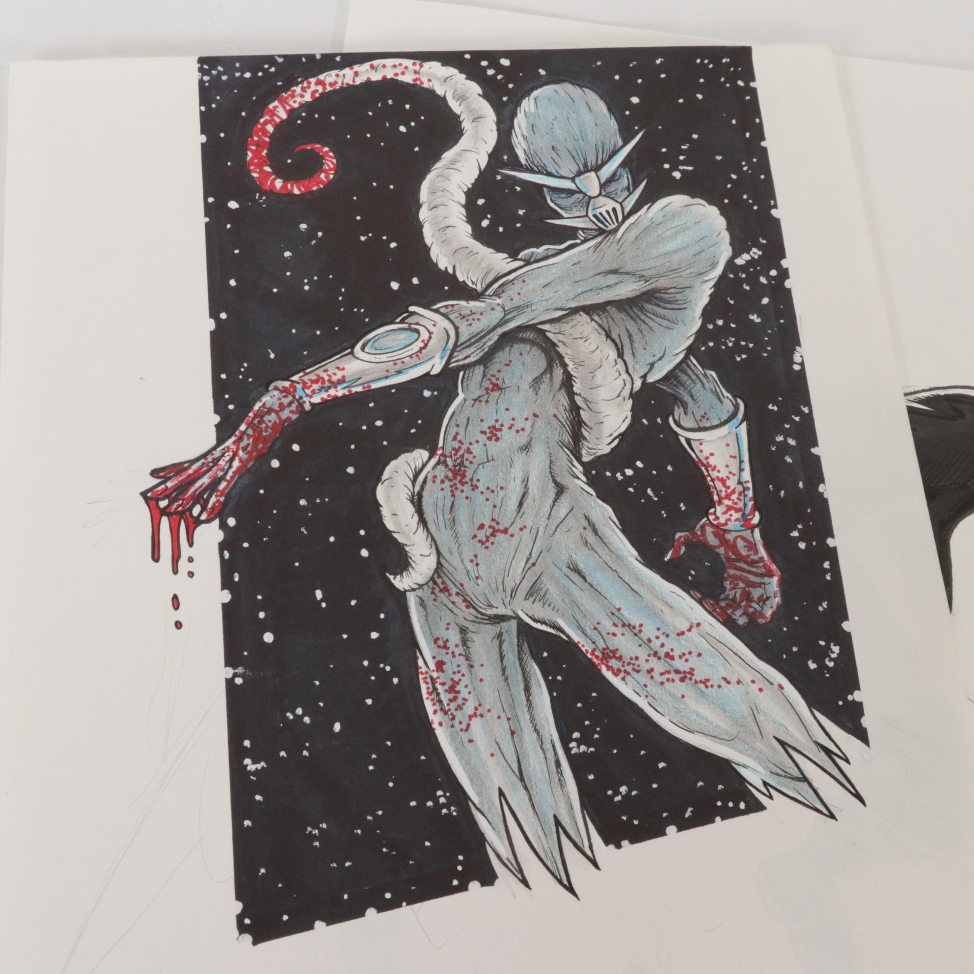 Dave Myers Mixed Media Comic Book Illustrations, 21st Century EBTH