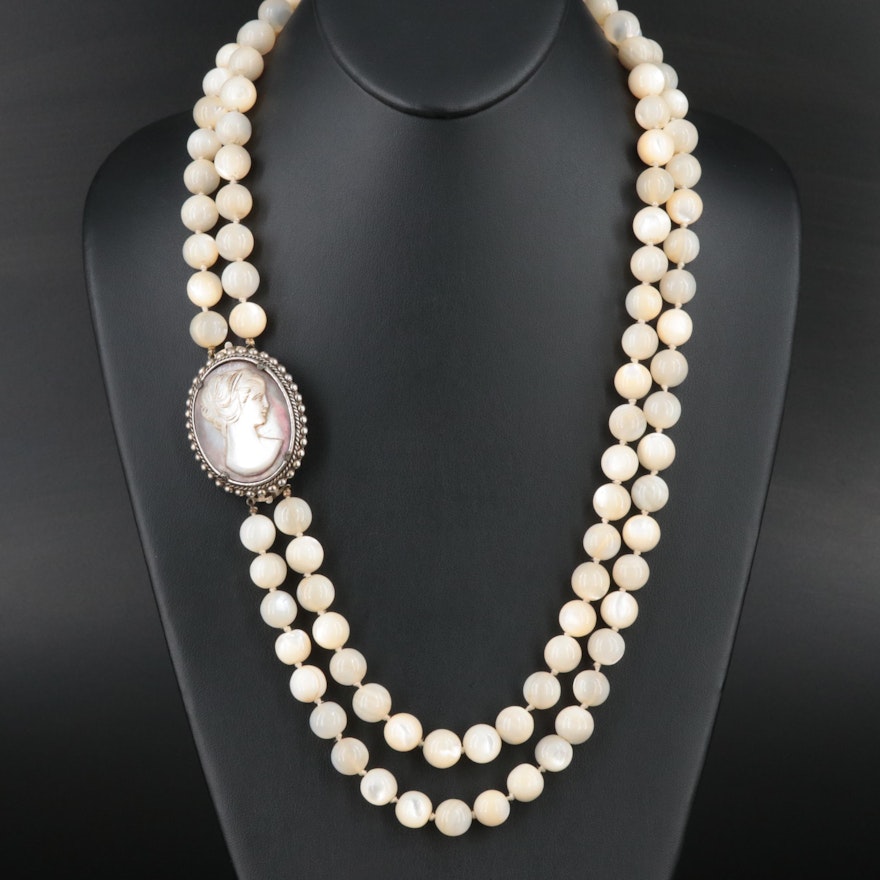 Mother-of-Pearl Necklace with Shell Cameo Converter Clasp