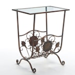 Glass Top Wrought Metal Magazine Rack Side Table