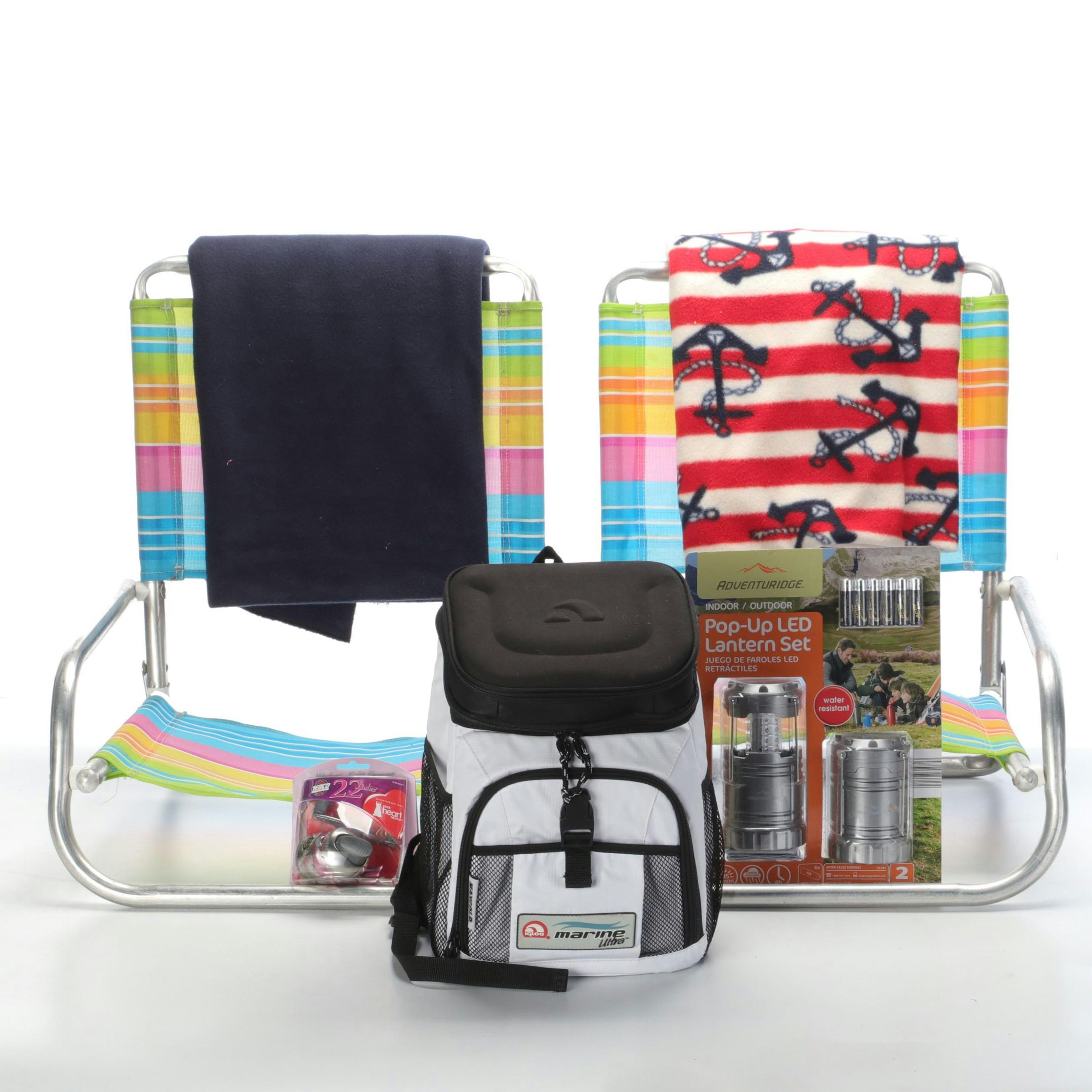 Igloo Marine Ultra Backpack Cooler with Lanterns and Other Outdoor Gear