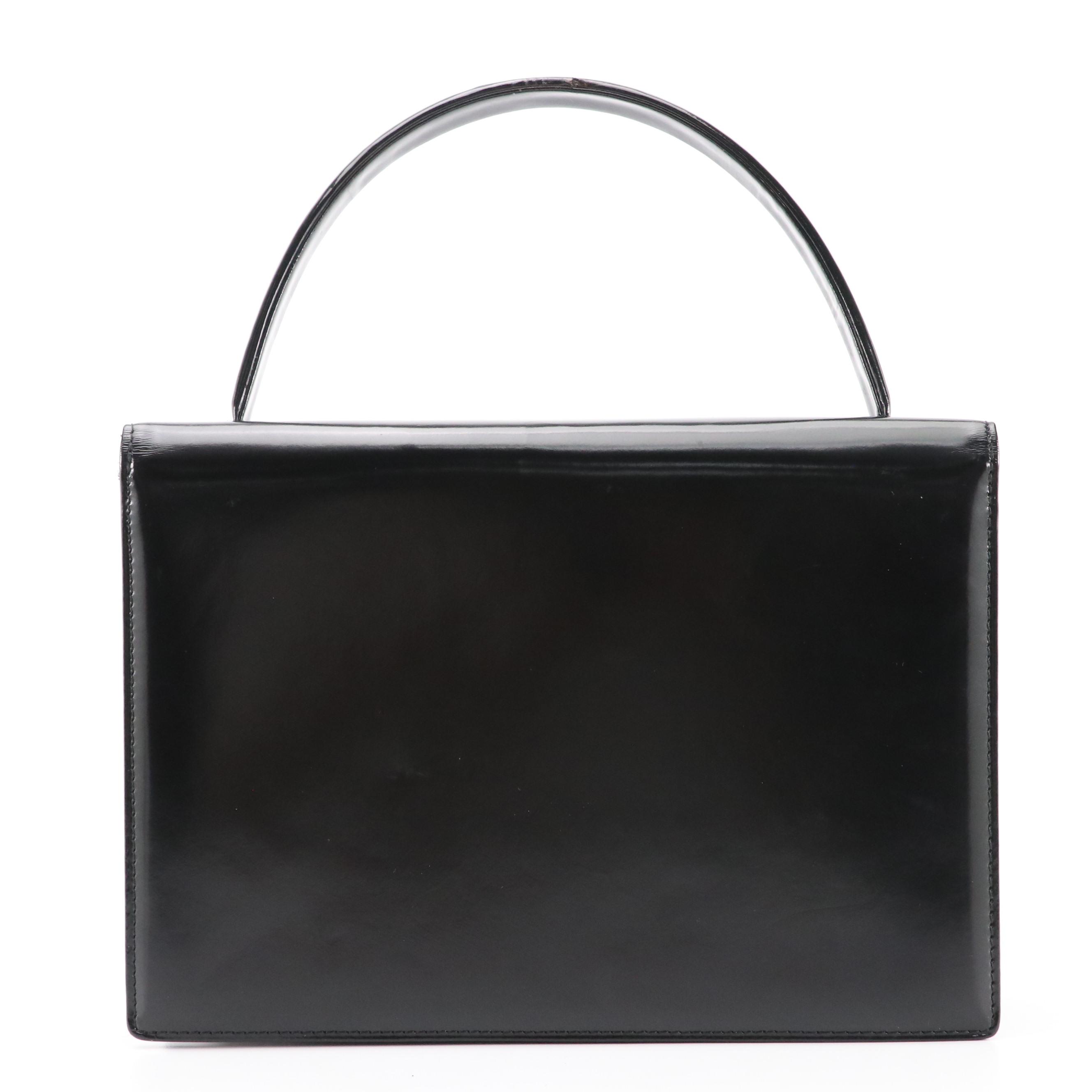 Gianni Versace Black Patent Leather and Nylon Front-Flap Top Handle Bag