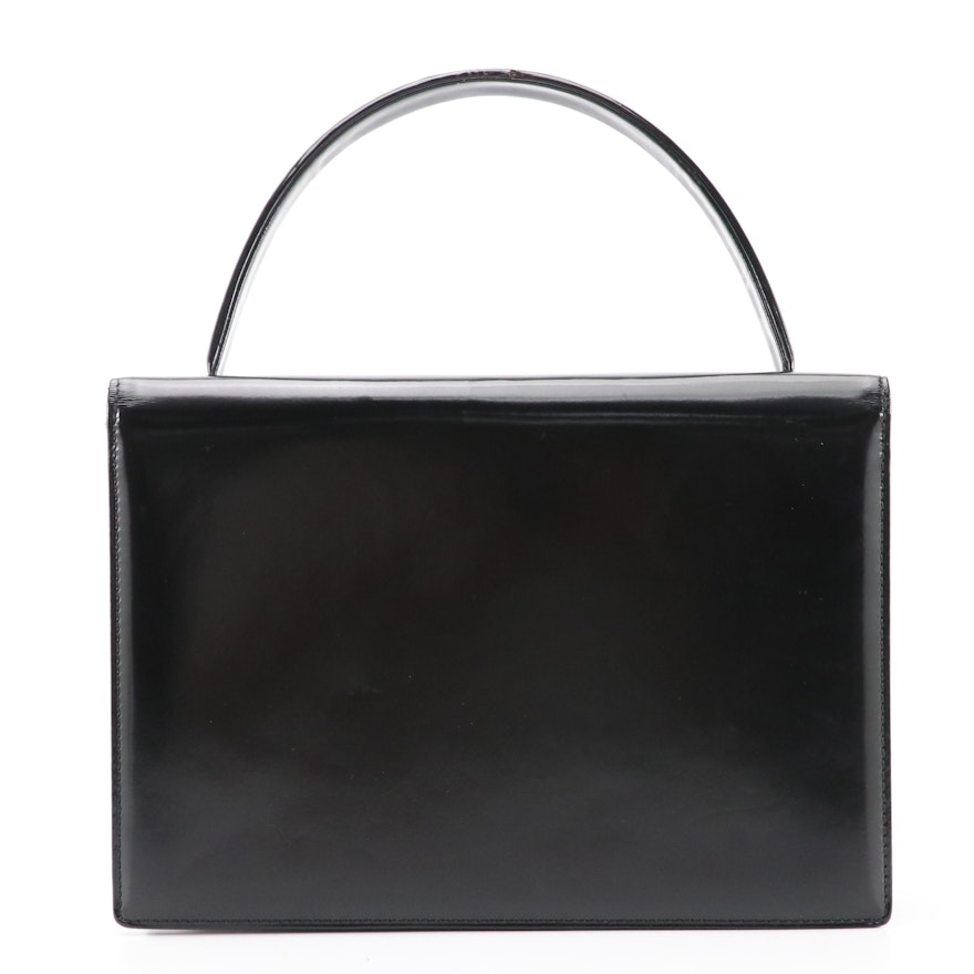 Gianni Versace Black Patent Leather and Nylon Front-Flap Top Handle Bag ...