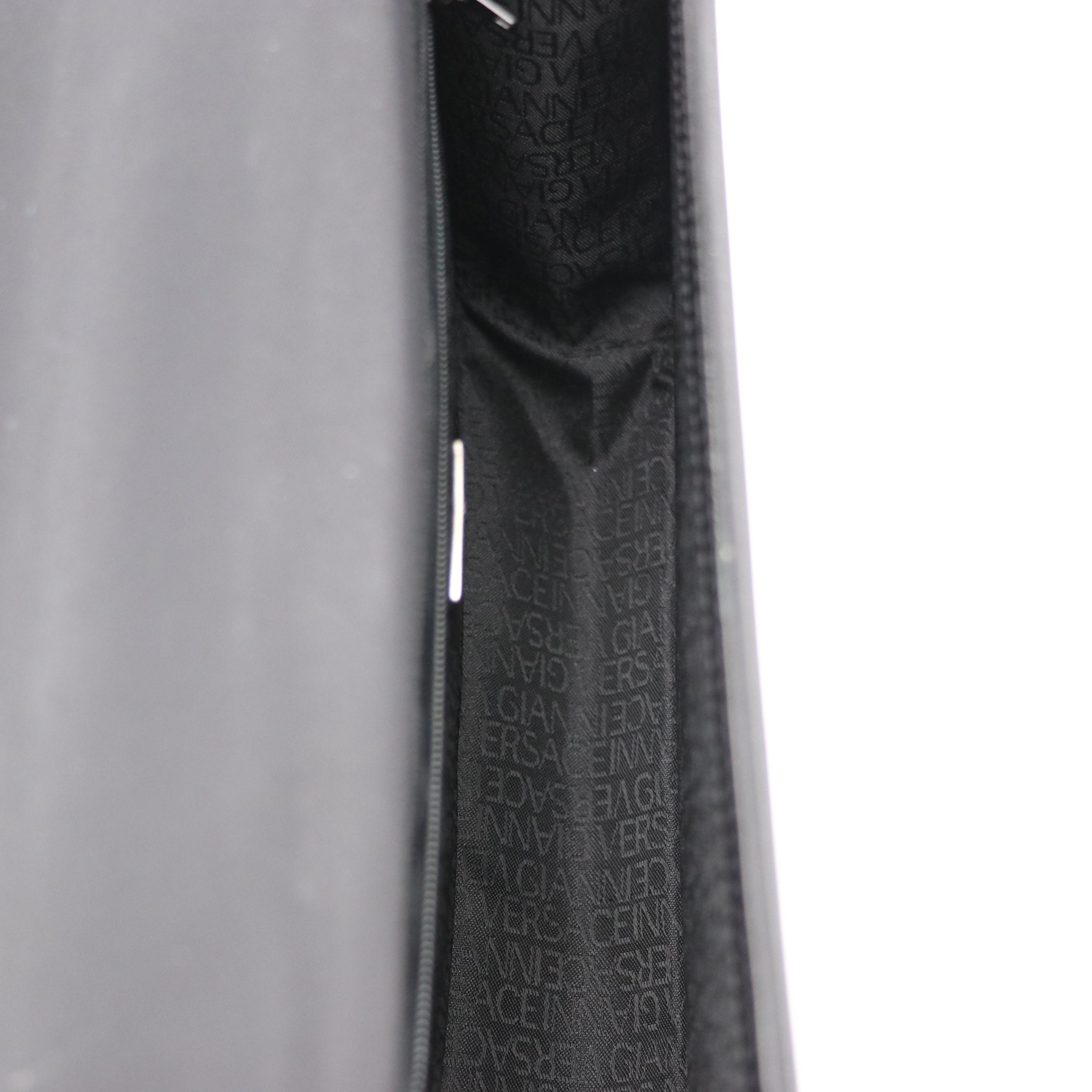 Gianni Versace Black Patent Leather and Nylon Front-Flap Top Handle Bag