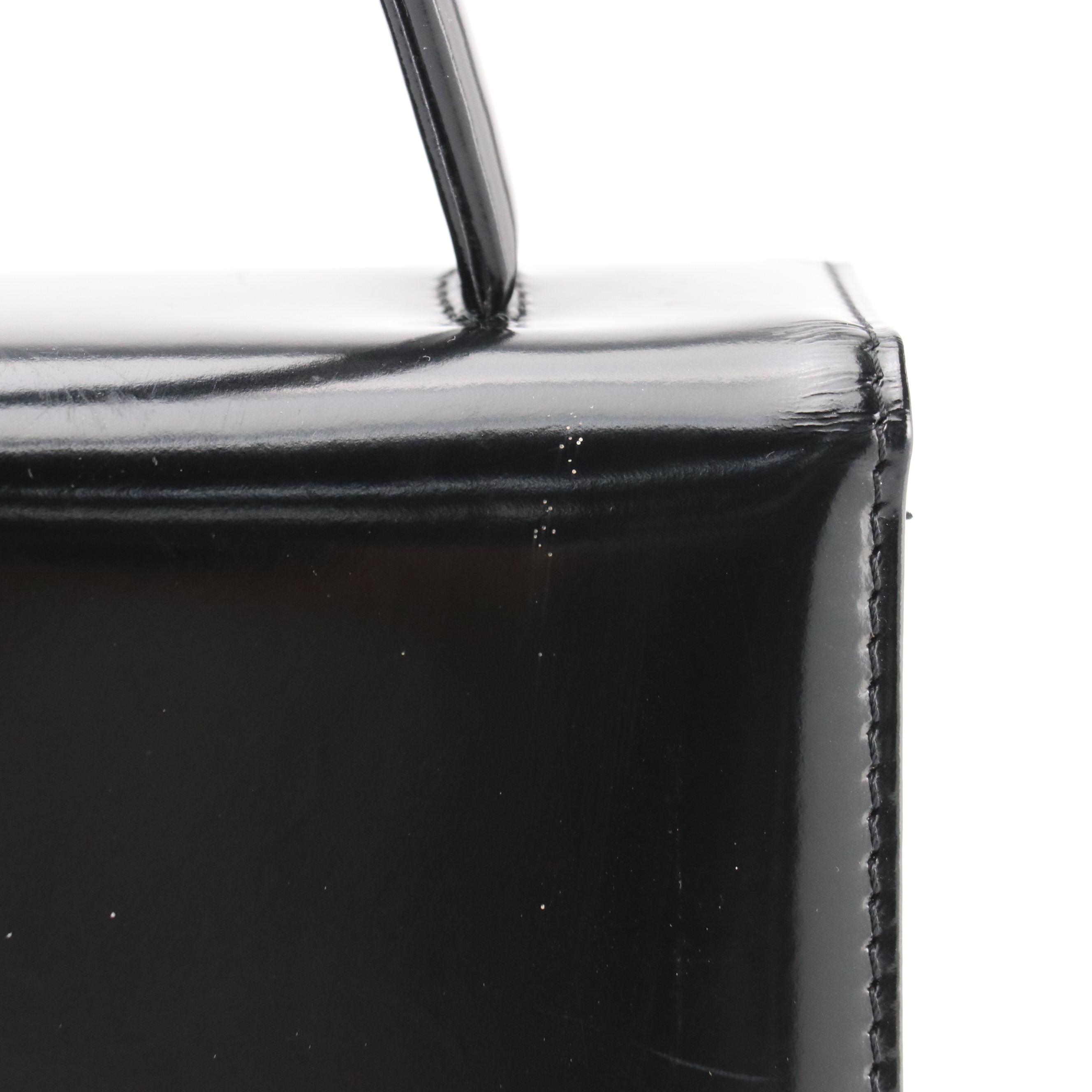 Gianni Versace Black Patent Leather and Nylon Front-Flap Top Handle Bag