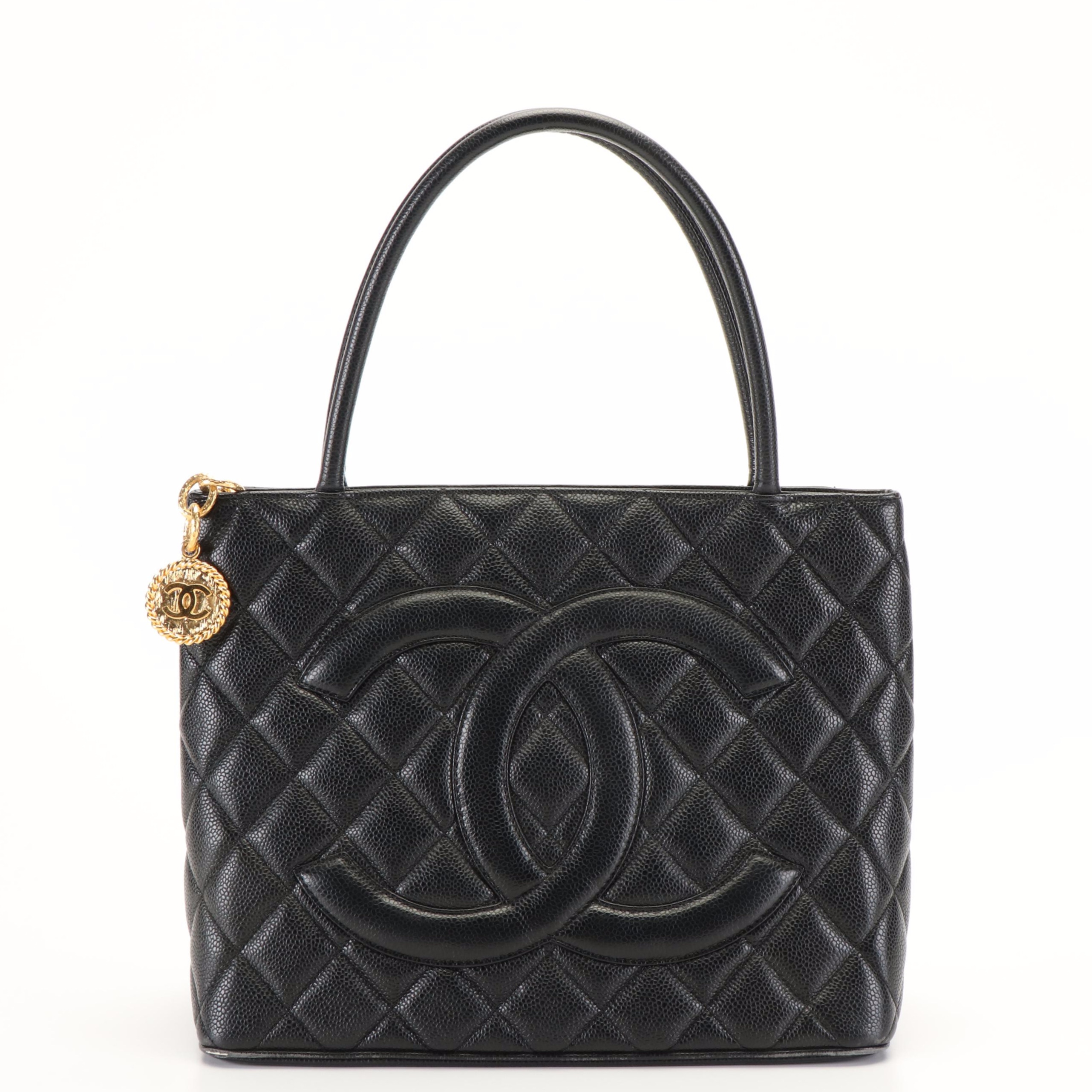 Chanel Medallion Tote Bag in Black Quilted Caviar Leather