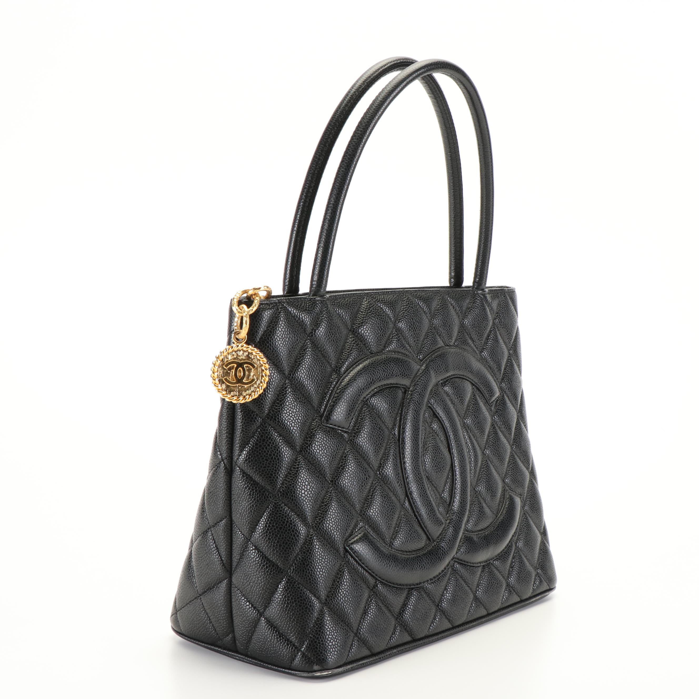 Chanel Medallion Tote Bag in Black Quilted Caviar Leather