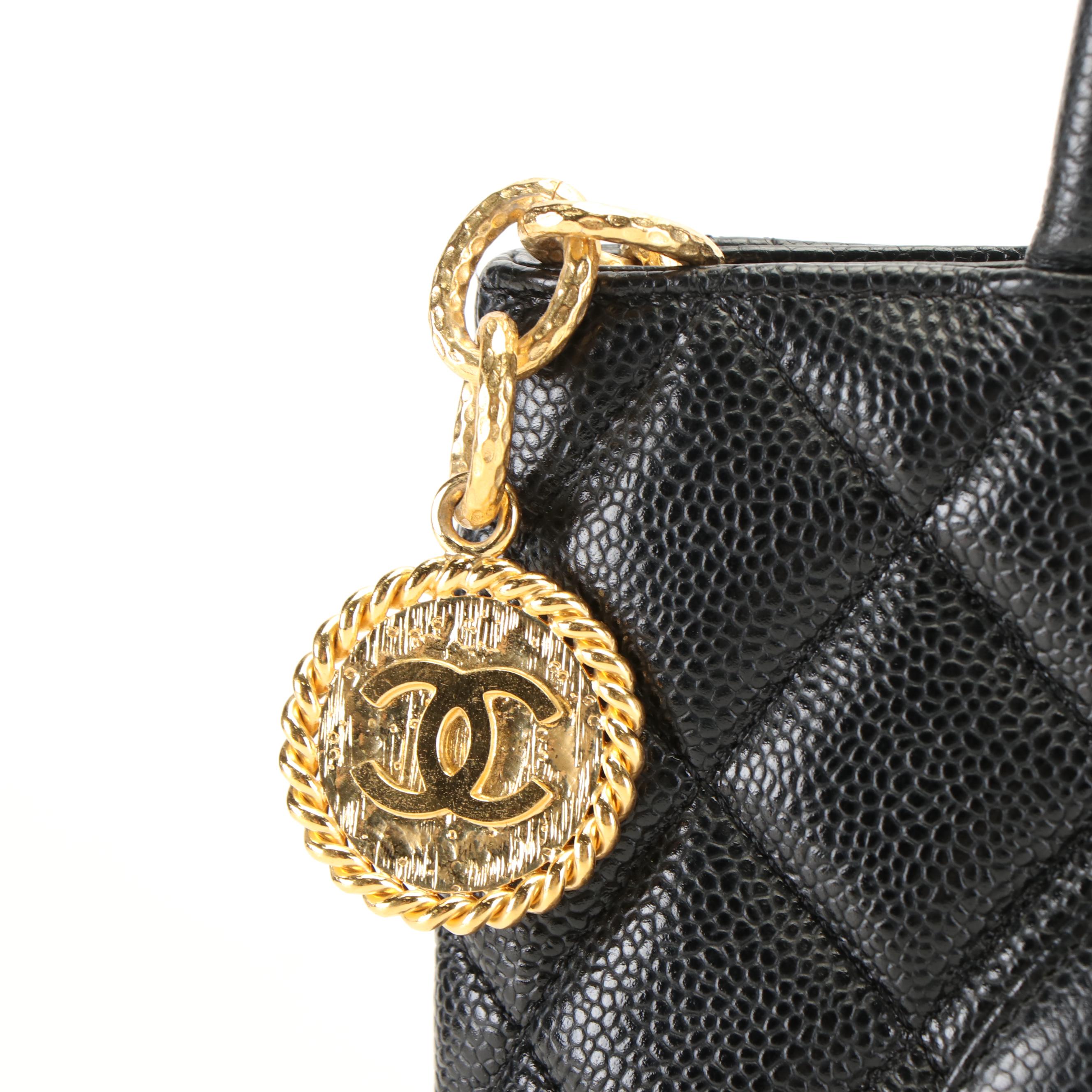 Chanel Medallion Tote Bag in Black Quilted Caviar Leather