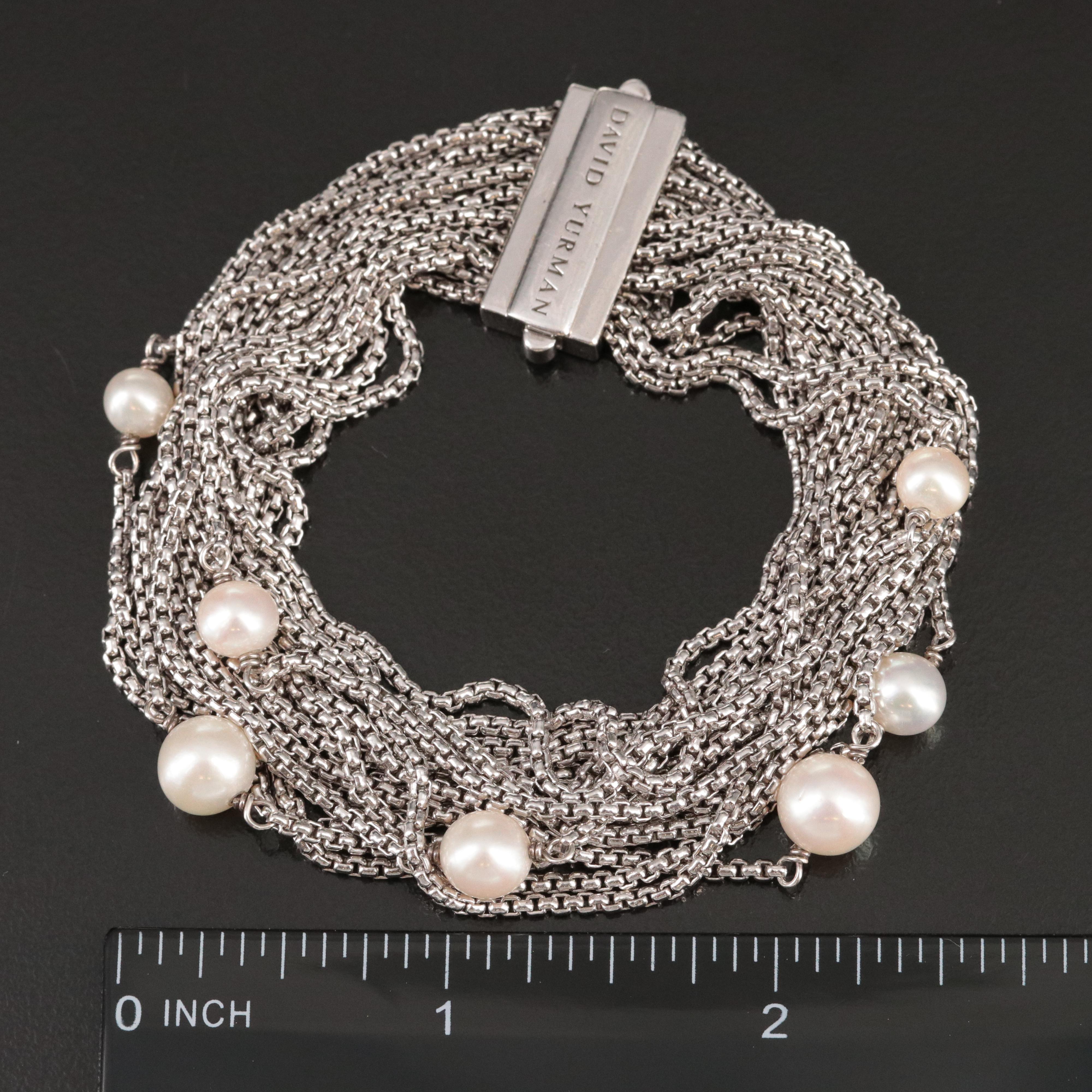 David Yurman Sterling Multi-Row Box Chain Bracelet with Pearls