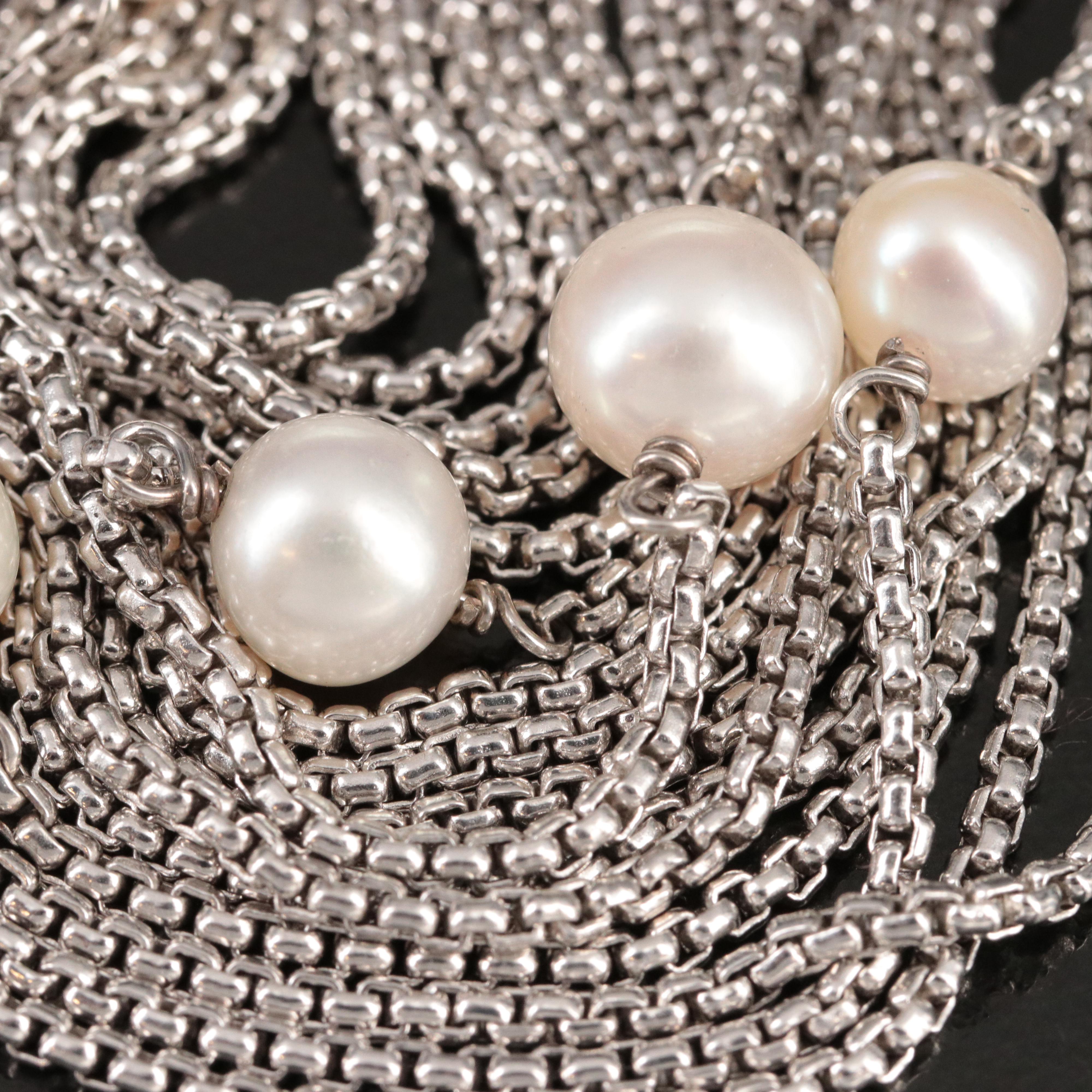 David Yurman Sterling Multi-Row Box Chain Bracelet with Pearls